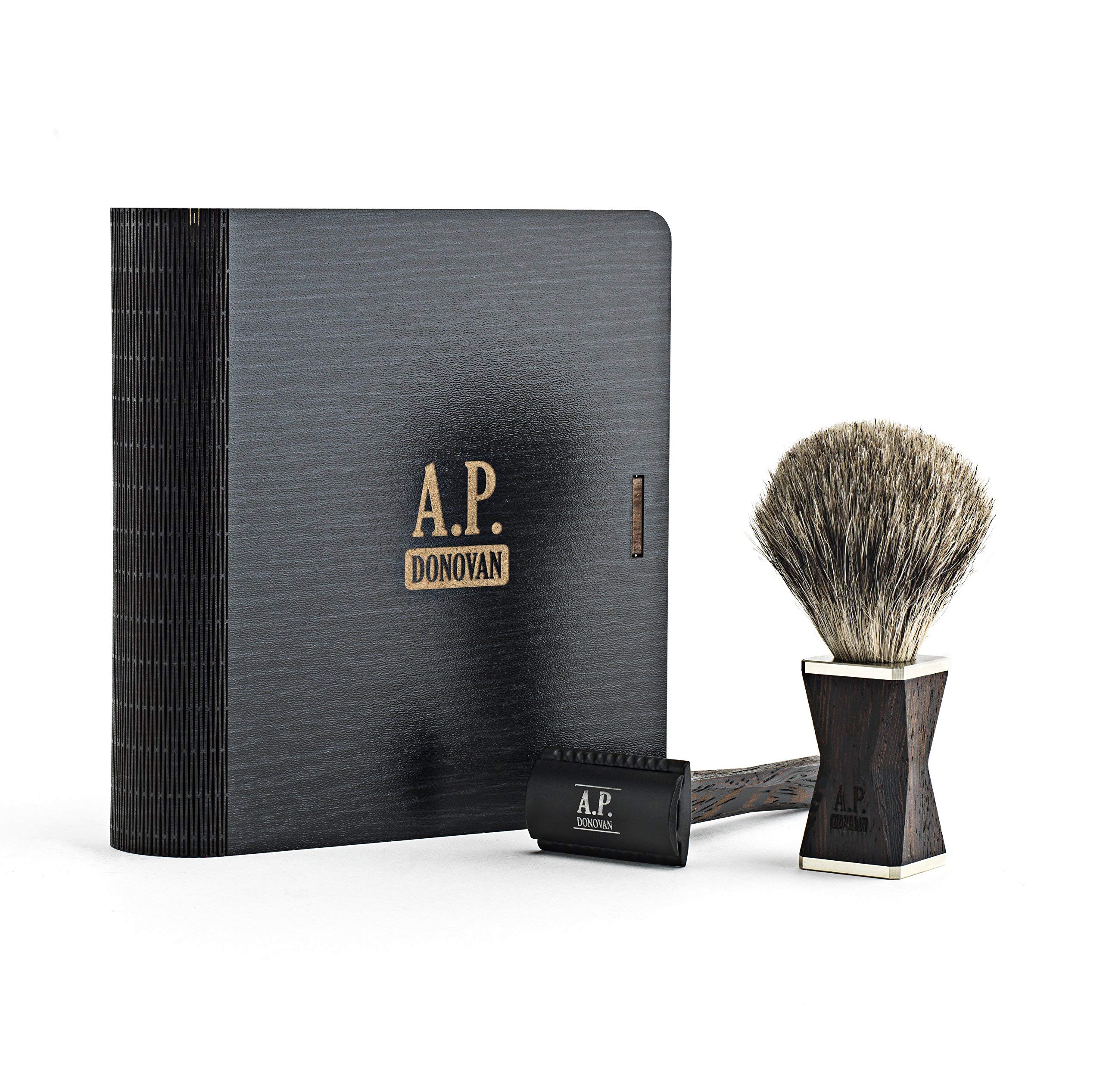 Juego de Afeitado - Afeitado húmedo clásico, barbería - Brocha de Afeitar de Pelo de tejón, Madera de Afeitar (Dexter - Juego de Afeitado y rebanador de Nogal)