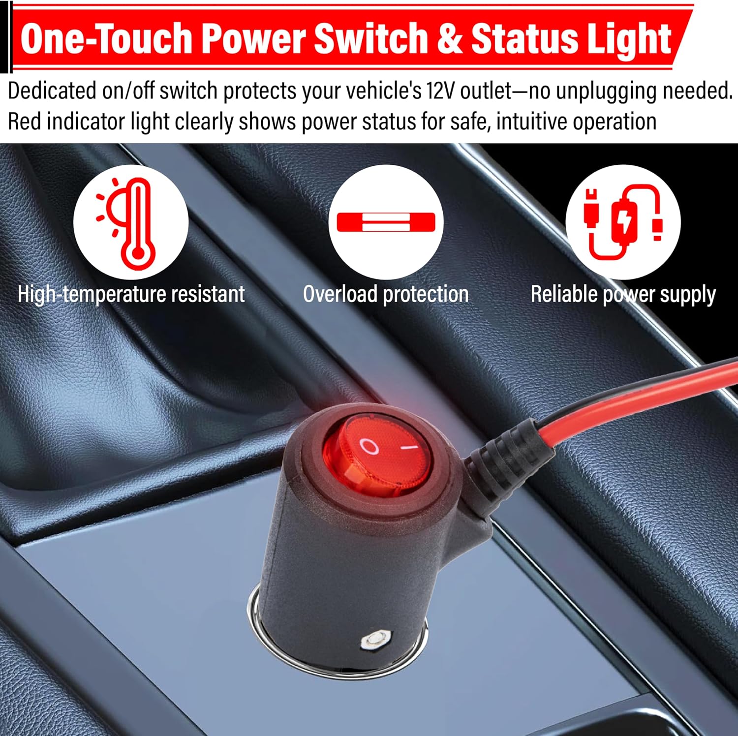 BFXM 12V Cigarette Lighter Plug with On/Off Switch, 16AWG 2FT (2 Pack) | Automotive Replacement Cigarette Lighter Male Plug Adapter with Leads & LED Light, 12v plug for Trucks, Cars, Motorcycles