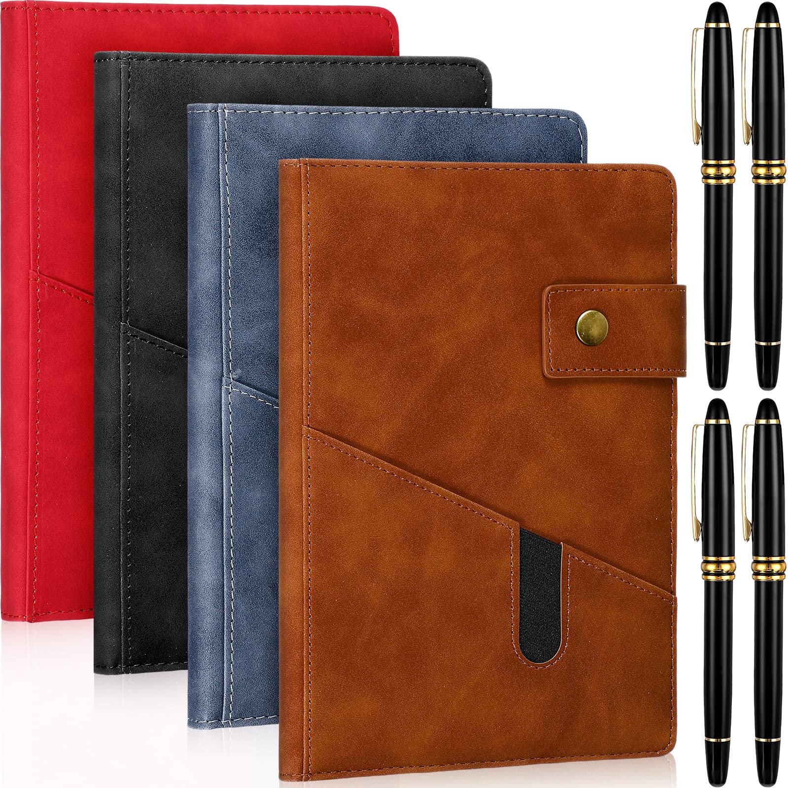Photo 1 of SATINIOR 4 Pack Leather Journal Writing Notebook with Pen Hardcover Journal with Pocket 200 Pages 100 GSM Thick A5 Lined Paper Daily Journal Gift for Women Men School Travel Home Writing