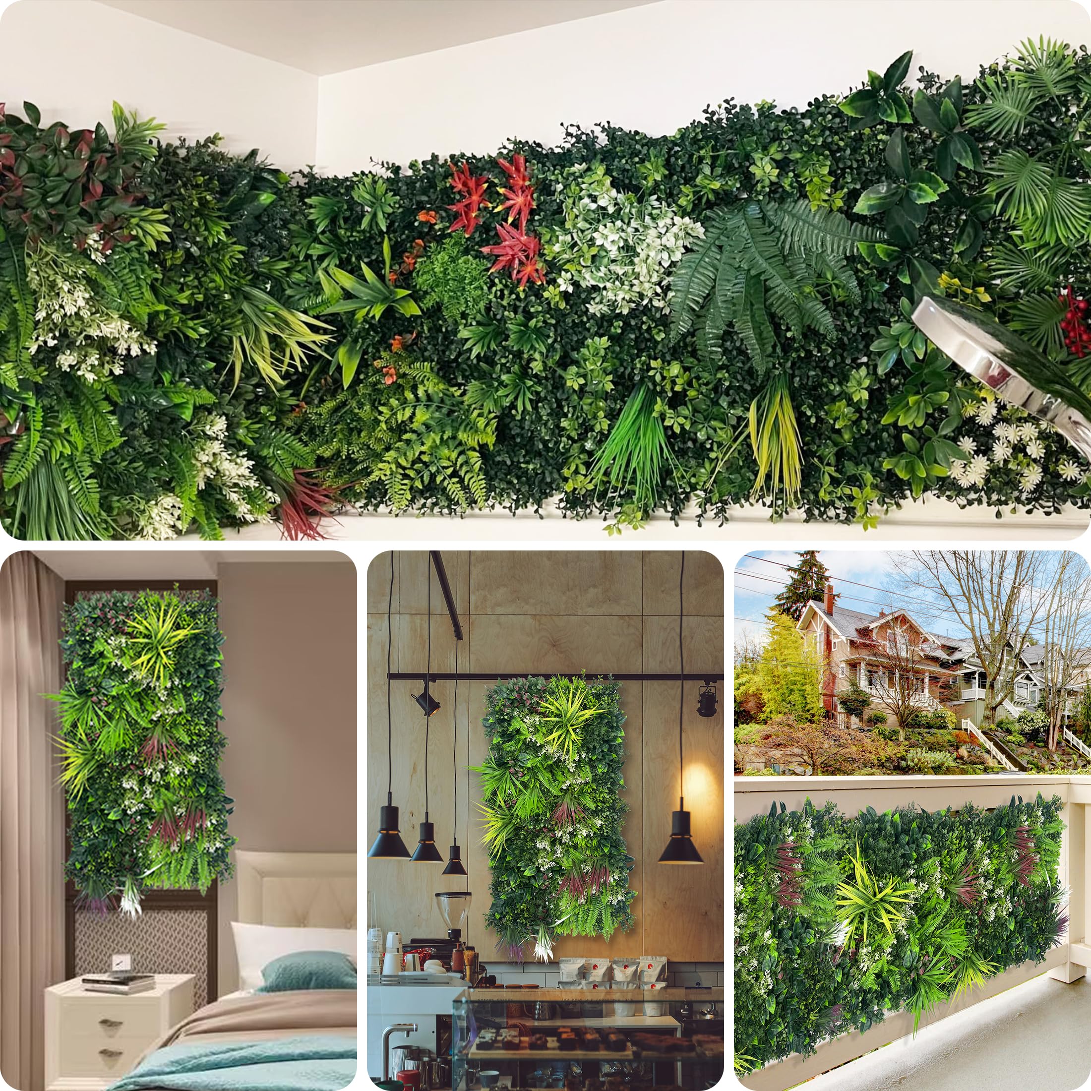 ODTORY Paneles de pared para plantas, 40 x 20 pulgadas, telón de fondo de pared de césped artificial, pantalla de privacidad con protección UV, pantalla de valla de seto de hojas verdes falsas para