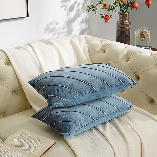 Vista 116 de GIGIZAZA Juego de 2 fundas decorativas de terciopelo de 18 x 18 pulgadas, fundas de almohada cuadradas de color verde azulado para sofá, fundas