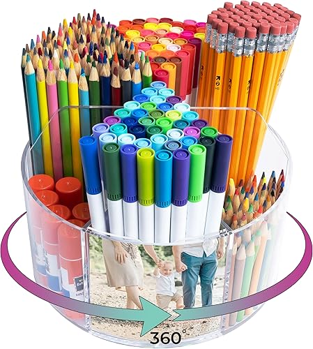 Organizador de marcadores acrílicos  Soporte giratorio multiusos de 360 grados para lápices, bolígrafos, brochas de maquillaje, crayón, suministros