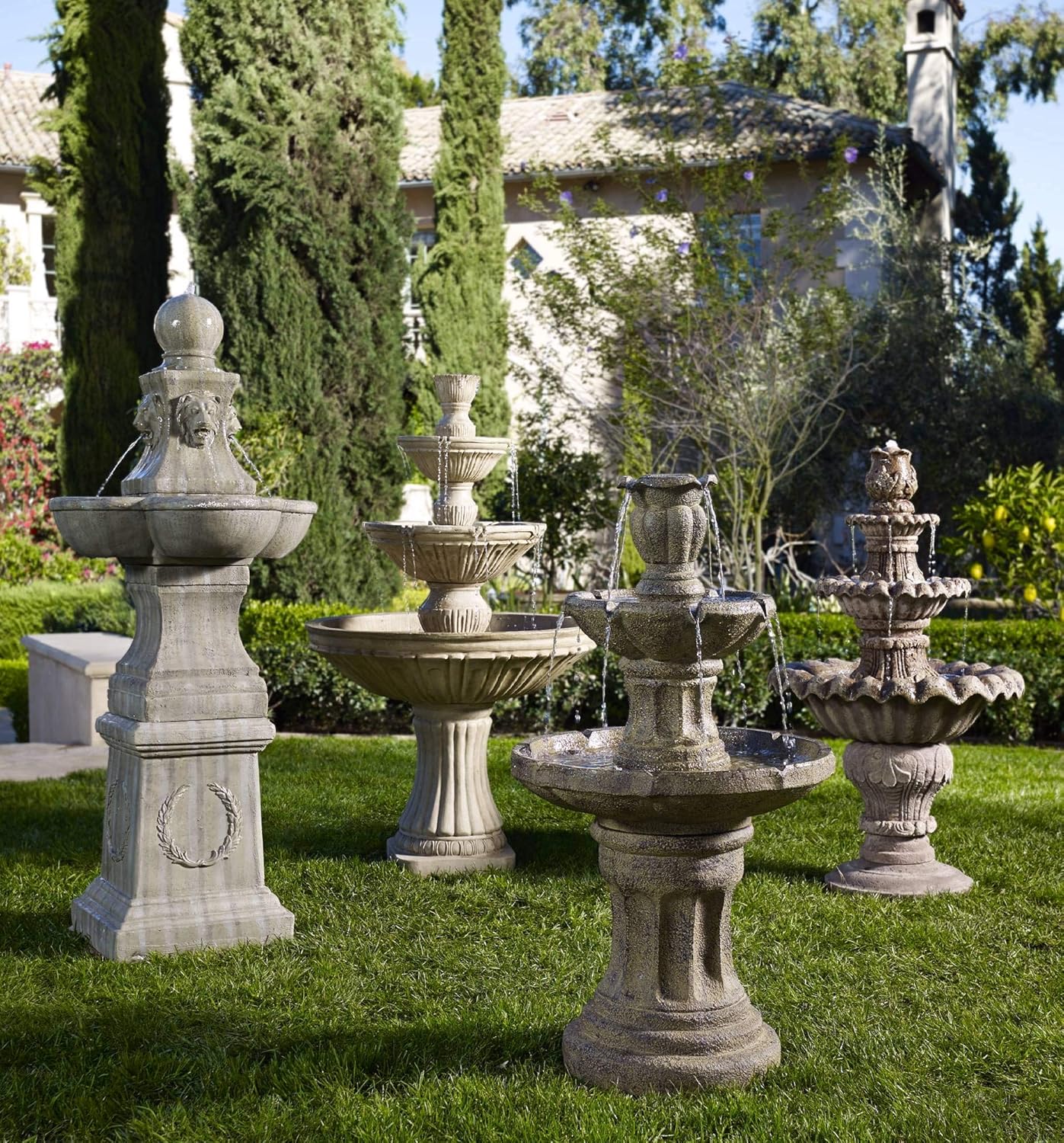 Lamps Plus Tuscan Garden Pedestal Outdoor Floor Water Fountain 54" High Bubbler Lion Heads for Yard Patio Deck Entryway - John Timberland : Patio, Lawn & Garden