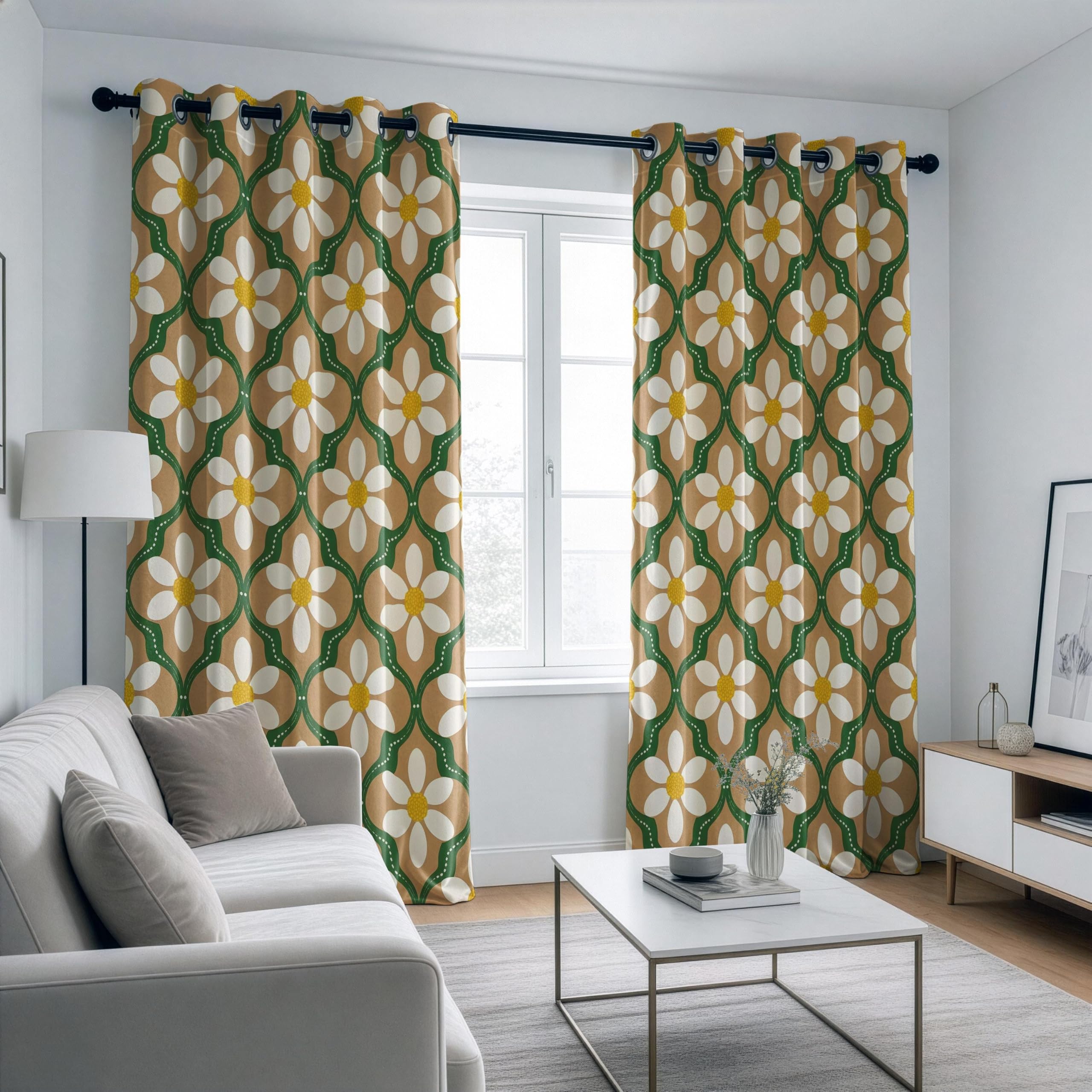 Verdunkelungsvorhänge fürs Schlafzimmer – Retro-Blumenvorhänge, geometrische Blumengardinen, Fensterpaneele im Mid-Century-Stil fürs Wohnzimmer (B x H/2 x 83 x 190 cm)