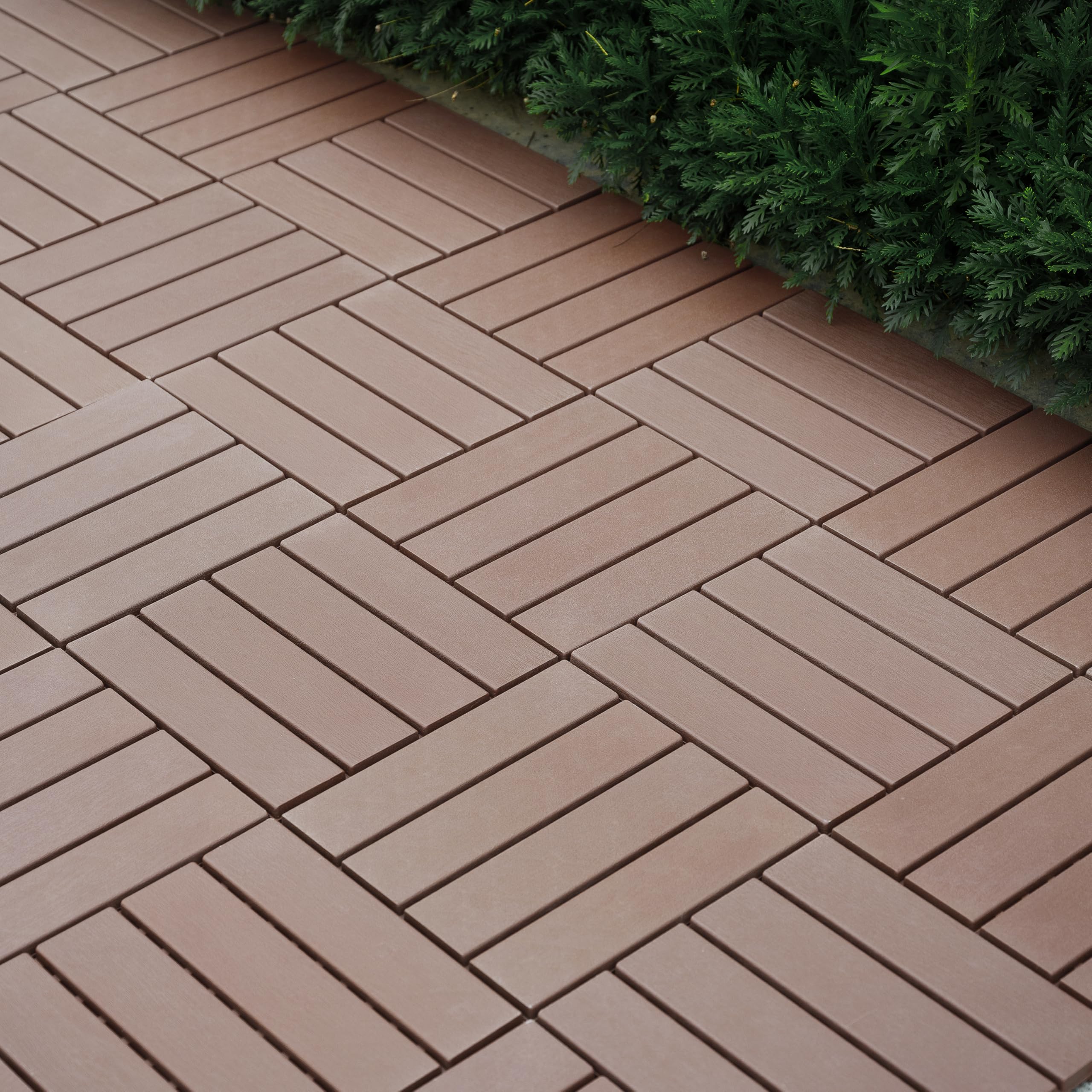 Interlocking Deck Tiles, 44PCS Plastic Patio Flooring Outdoor Waterproof, 12"x12" Deck Tiles Interlocking, Deck Tiles for Both Indoor & Outdoor, Outdoor Flooring for Poolside, Balcony, Garden-Brown