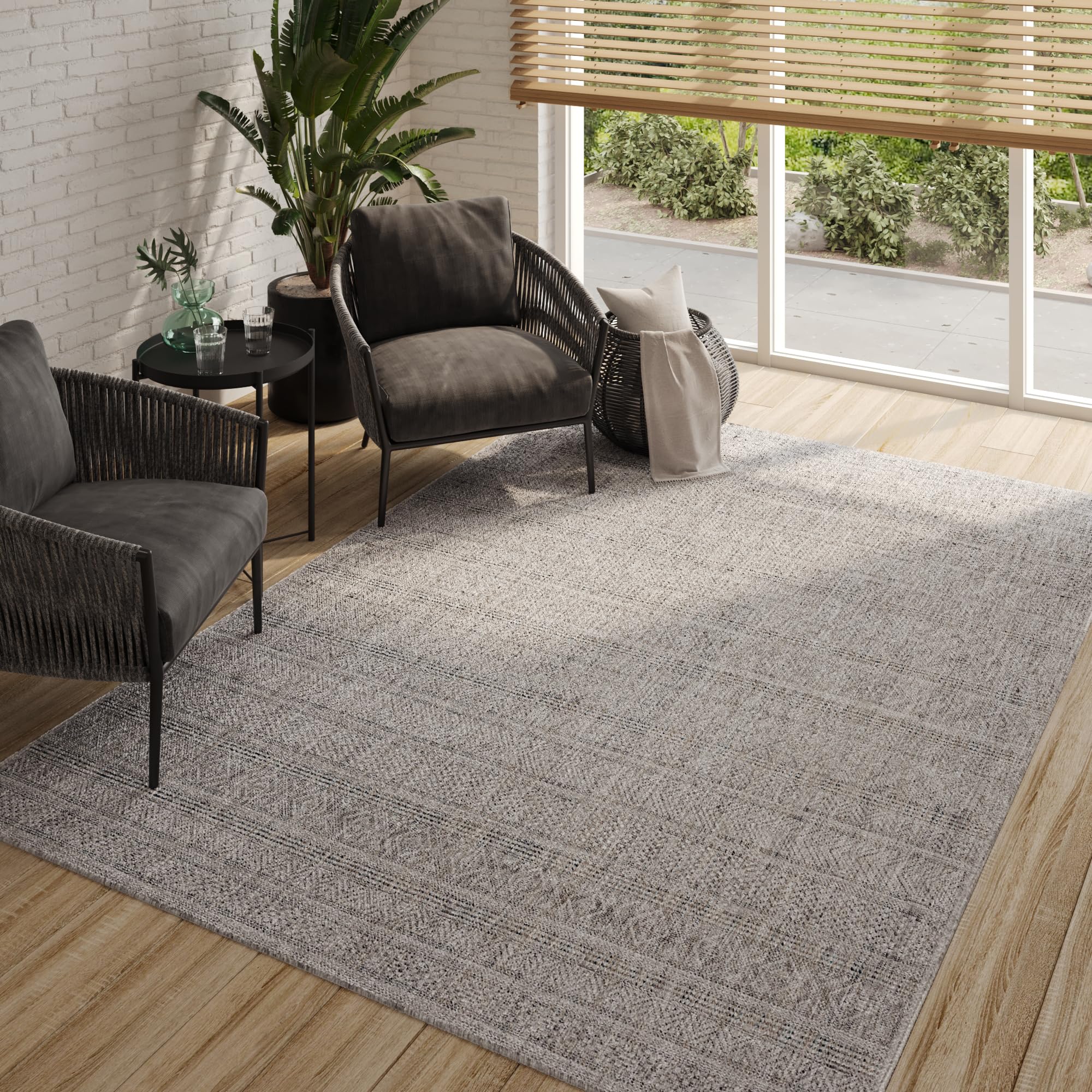 TAPISO Melissa Alfombra Exterior Terraza Interior Pelo Corto Resistente Moderna Gris Crema Negro Alfombra De Cocina Salón Terraza Habitación Balcón Dormitorio Decorativa Duradera Oeko-Tex 80 X 200 Cm