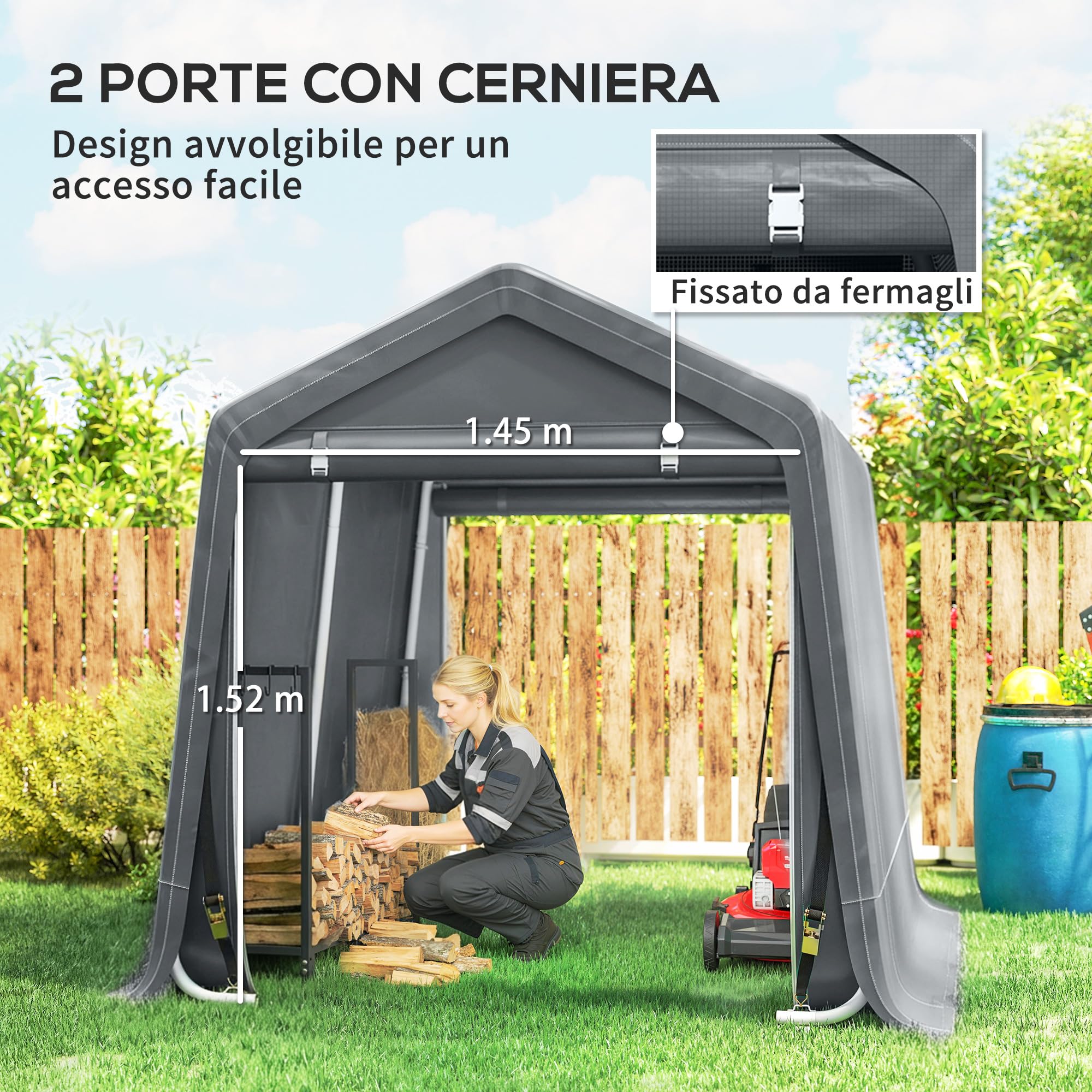 Outsunny Garage Moto per Esterno 2.4x2m, Tenda in Metallo e Tessuto PE, Grigio Scuro