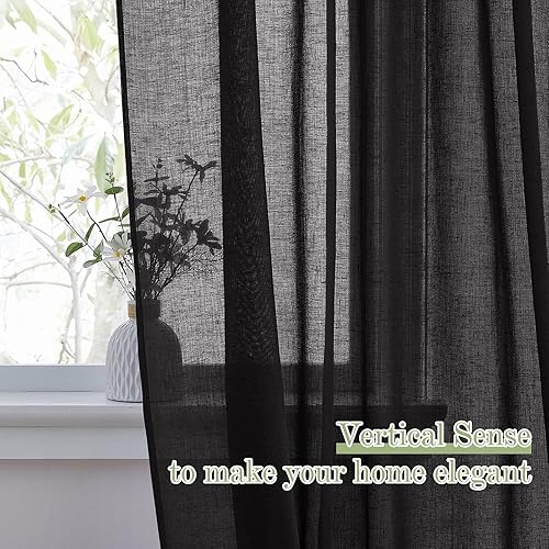 Vista 43 de PONY DANCE Cortinas transparentes para cocina, cenefas transparentes de lino sintético con textura, elegantes cortinas de gasa con pestaña trasera