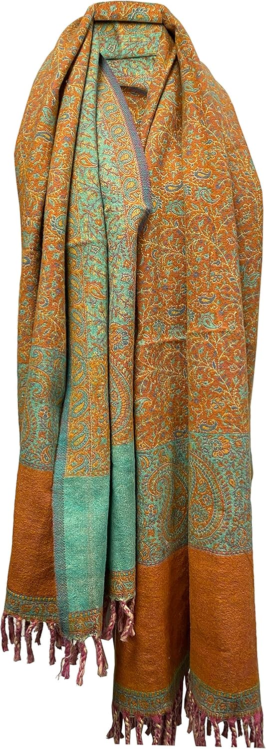 TIBET LUXURY YAK WOOL SCARF FLORAL PAISLEY ORANGE COLOR SHAWL FASHION SCARF OVERSIZE YOGA Blanket stole unisex Travel Wrap Meditation Soft gift for her