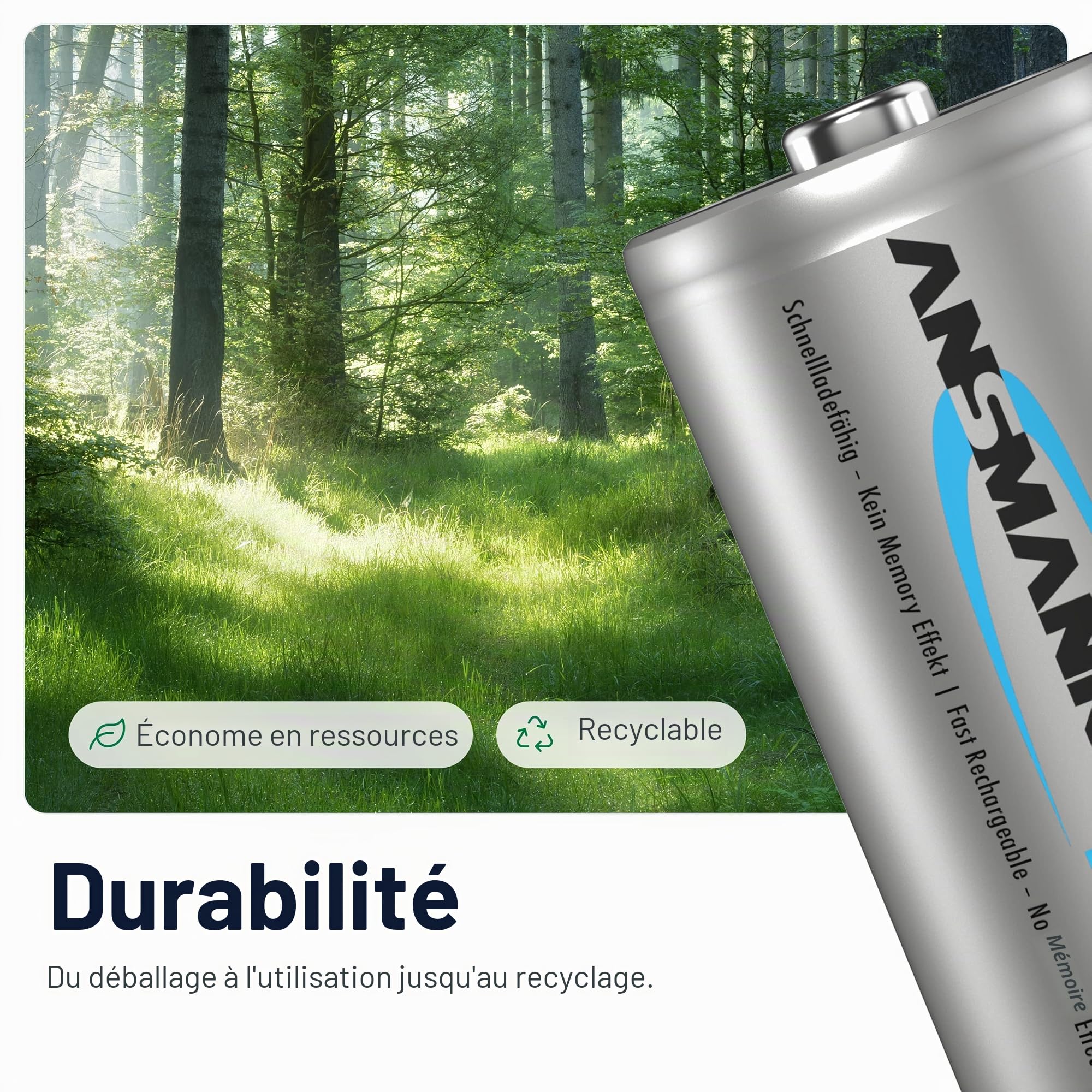 ANSMANN Piles rechargeables Mono D Type 10000 1,2 V NimH (lot de 4) – Piles HR20 rechargeables à faible autodécharge – Accumulateurs idéaux pour les lampes de poche, jouets, appareils médicaux
