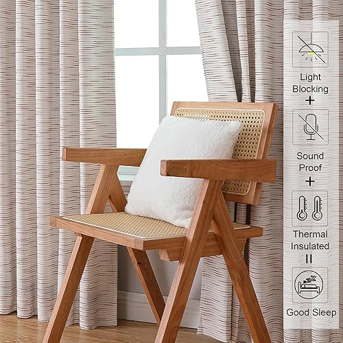 Miniatura 2 de OWENIE Cortinas 100% opacas de 84 pulgadas de largo, juego de 2 paneles para dormitorio, sala de estar, cortina de textura de rayas de doble capa