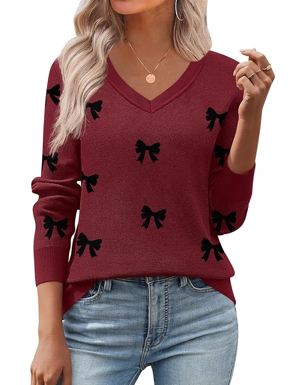 Zeagoo Women's 2026 Fall V Neck Sweater Trendy Long Sleeve Casual Lightweight Ribbed Knit Pullover Tops by Zeagoo - Used condition - US$21.68
