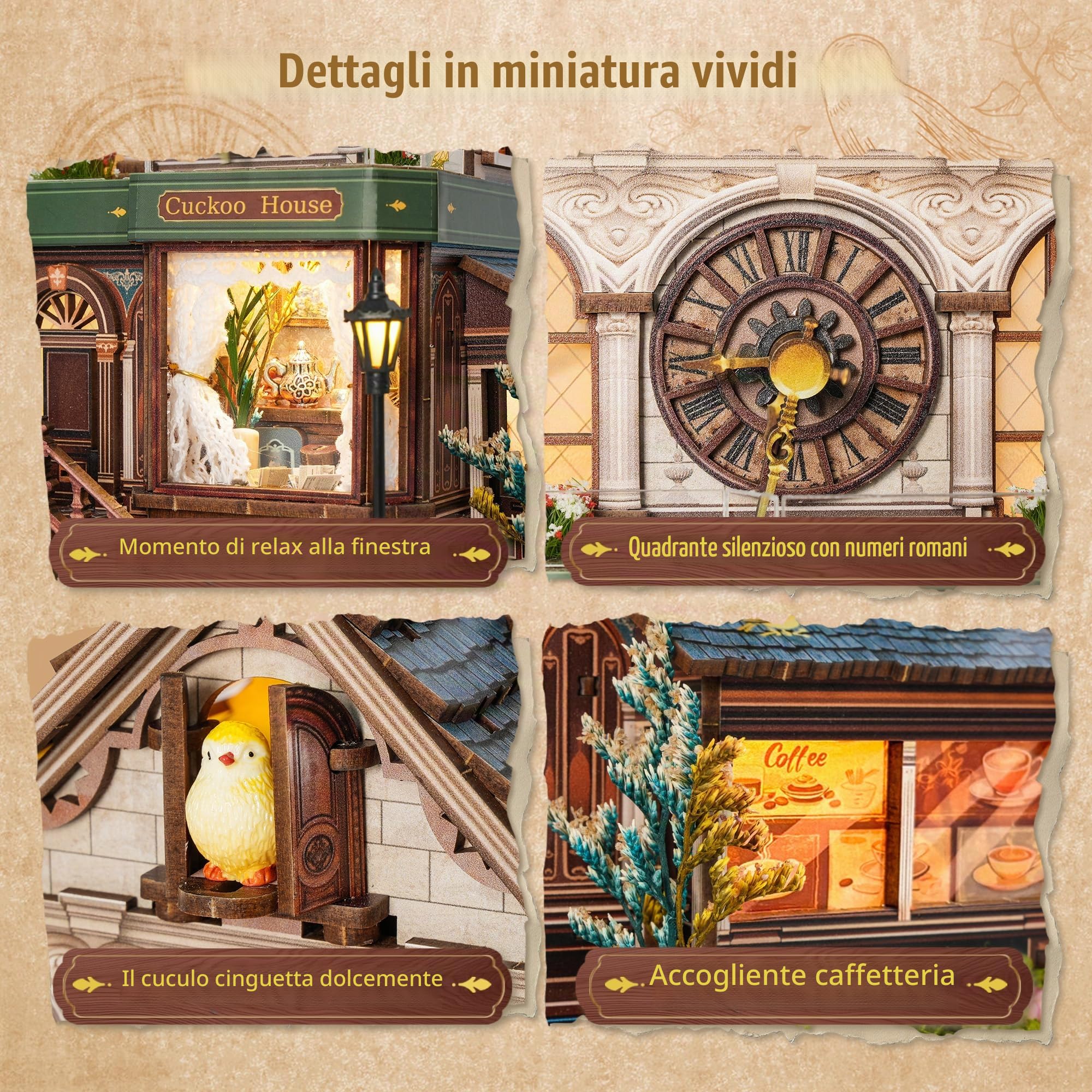 FUNPOLA Puzzle 3D in legno Casa in miniatura con suono di cucù – Modello meccanico fai-da-te di orologio a cucù, decorazione per la casa, regalo artigianale unico per adulti e ragazzi (Casa del Cucù)