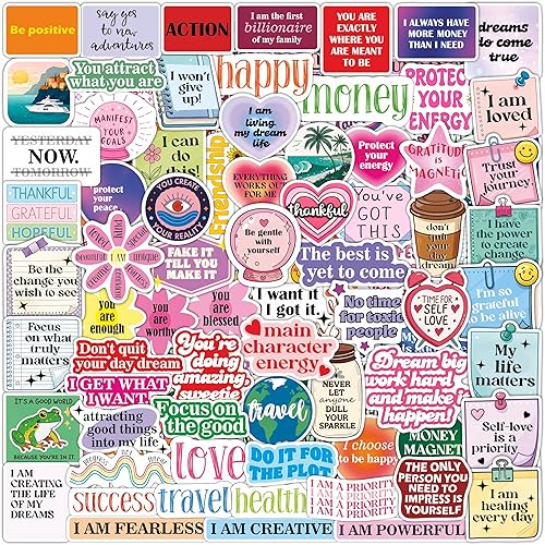 Miniatura 11 de BulbaCraft 100 calcomanías de manifestación para botella de agua y laptop, recuerdos y decoraciones de fiesta de manifestación, calcomanías de