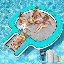 CALOBANA Water Hammock with Dog Boat Ramp, Inflatable Round Floating Ring for Adults Pets Heavy Duty Floating Dock Tanning Pool Lounger Float Island Platform for Pool Sea River Dock Boat Party