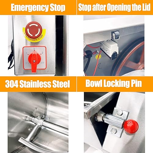 Miniatura 6 de TECHTONGDA Mezclador de masa comercial Mezclador de harina de acero inoxidable Máquina de amasado de masa de 110 V Mezclador de alimentos de alta