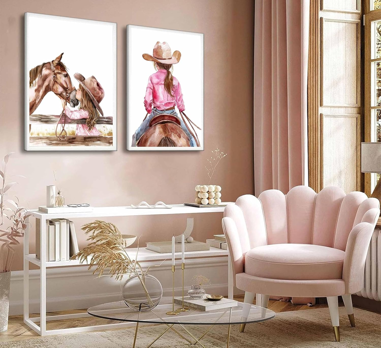 2Pcs Nursery Western Cowgirl Canvas Wall Art Cowgirl and Horse Friendship Nursery Aesthetic Pictures Wall Decor Stylish Southern Girl Poster Print Artwork For baby girl bedroom nursery room Unframed - Image 6