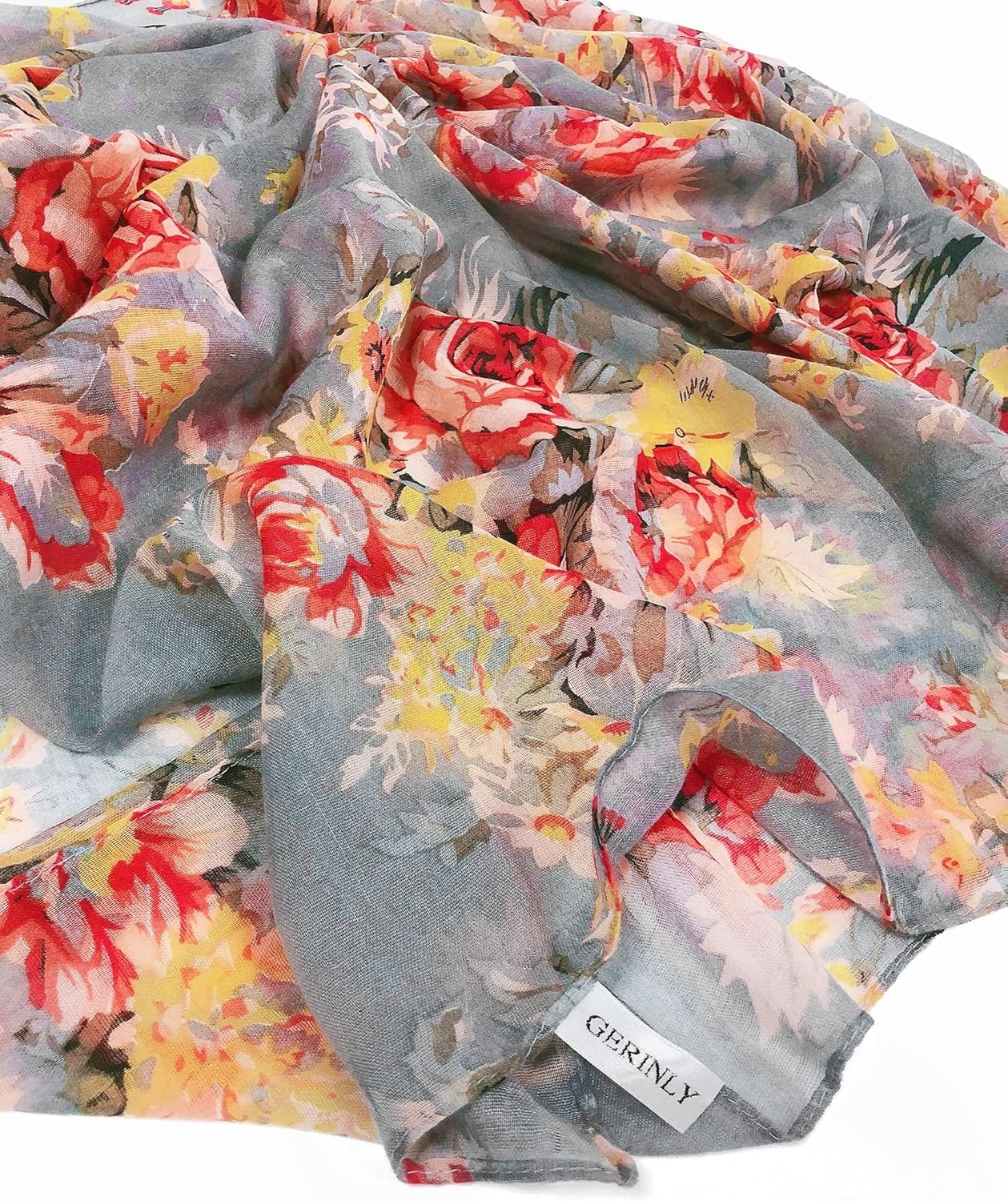 GERINLY Lightweight Scarves Fashion Flowers Print Women Cotton Wrap Scarf Head Shawl Winter Gift - Image 8