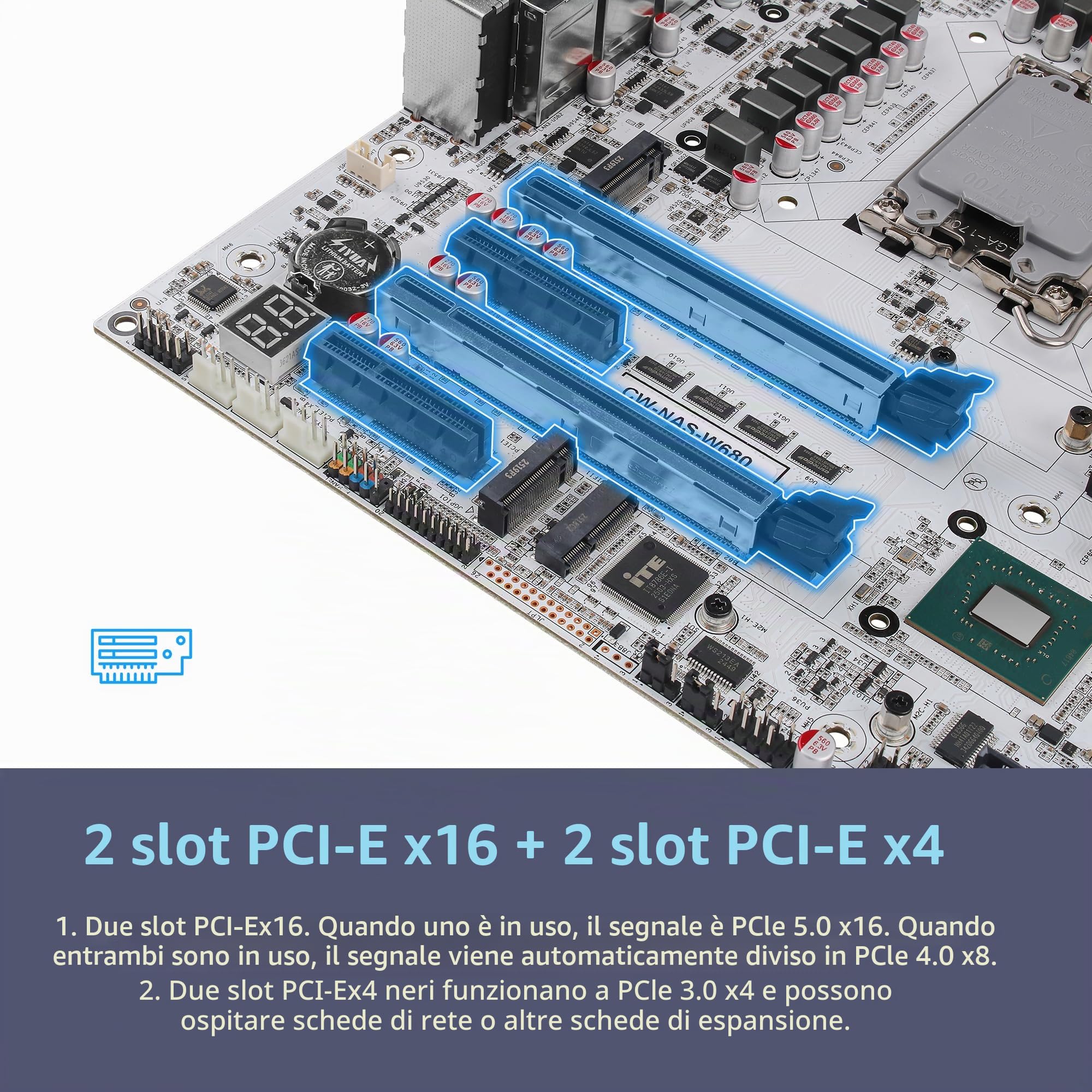 CWWK W680 NAS Motherboard Micro ATX 12 Bay, LGA 1700 mATX Scheda madre Bianco con 10GbE&2 * 2.5GbE LAN, 4 x DDR5 Desktop RAM (ECC), 3 x NVMe, PCIe5.0 x16, vPro (3x 4-SATA Cable)