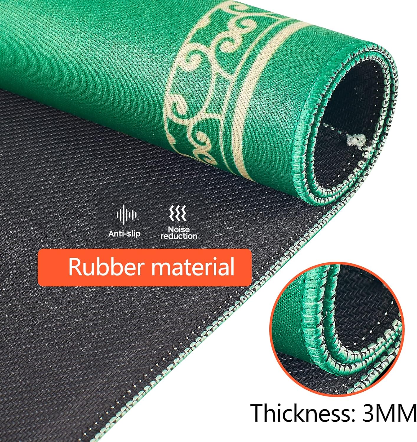 Mahjong Table Mat Suitable for Tile, Poker, and Domino Games - Made of Rubber Material (Green, 31.5 Inches)