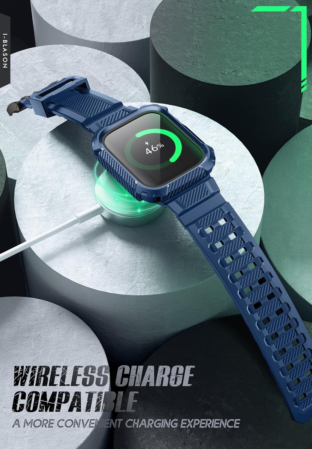 i-Blason Armorbox Compatible with Apple Watch Band [44mm] for Apple Watch Series 6/SE2/SE/5/4, Rugged TPU Watch Band with 2-Pack Bumper Cases [Built-in Tempered Glass Screen Protector] (DarkBlue,