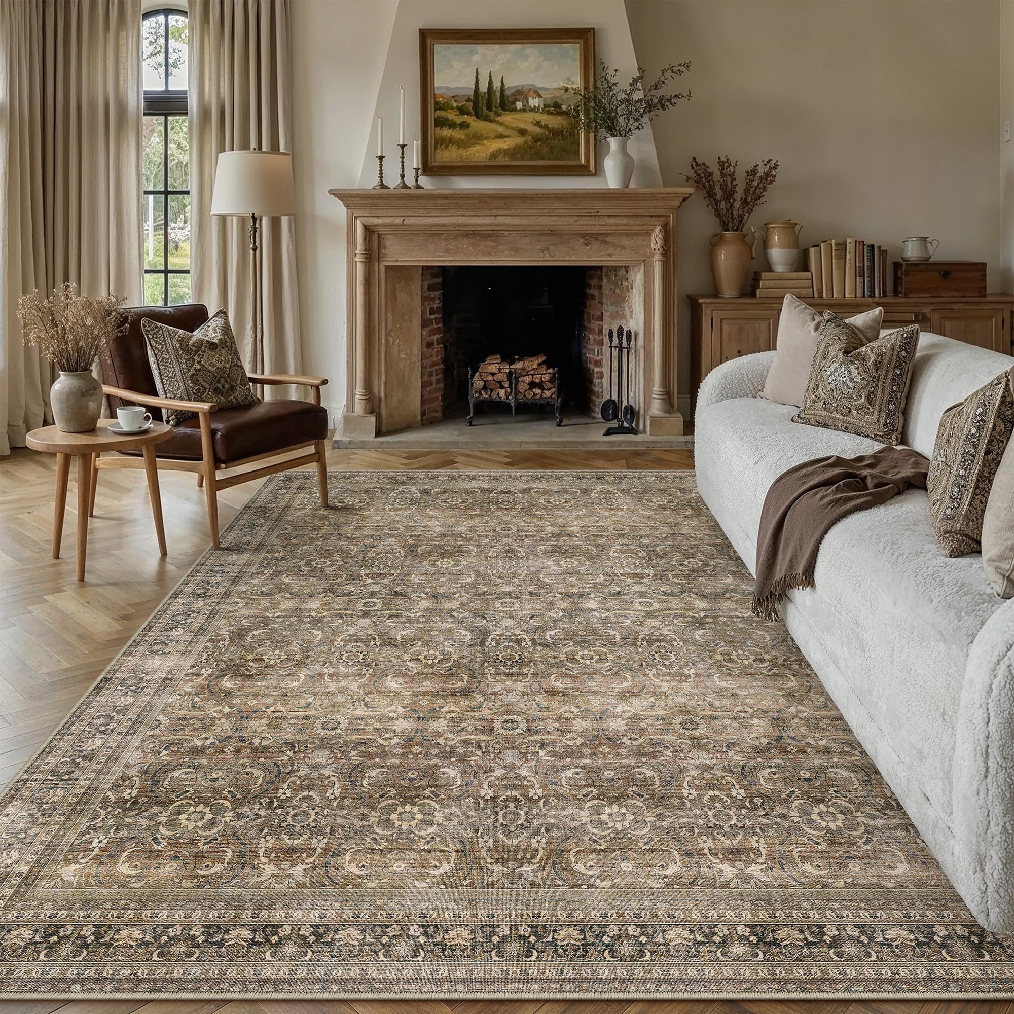 PureCozy Large Washable Rugs Living Room Vintage Area Rugs 300x400cm,Brown — image 1