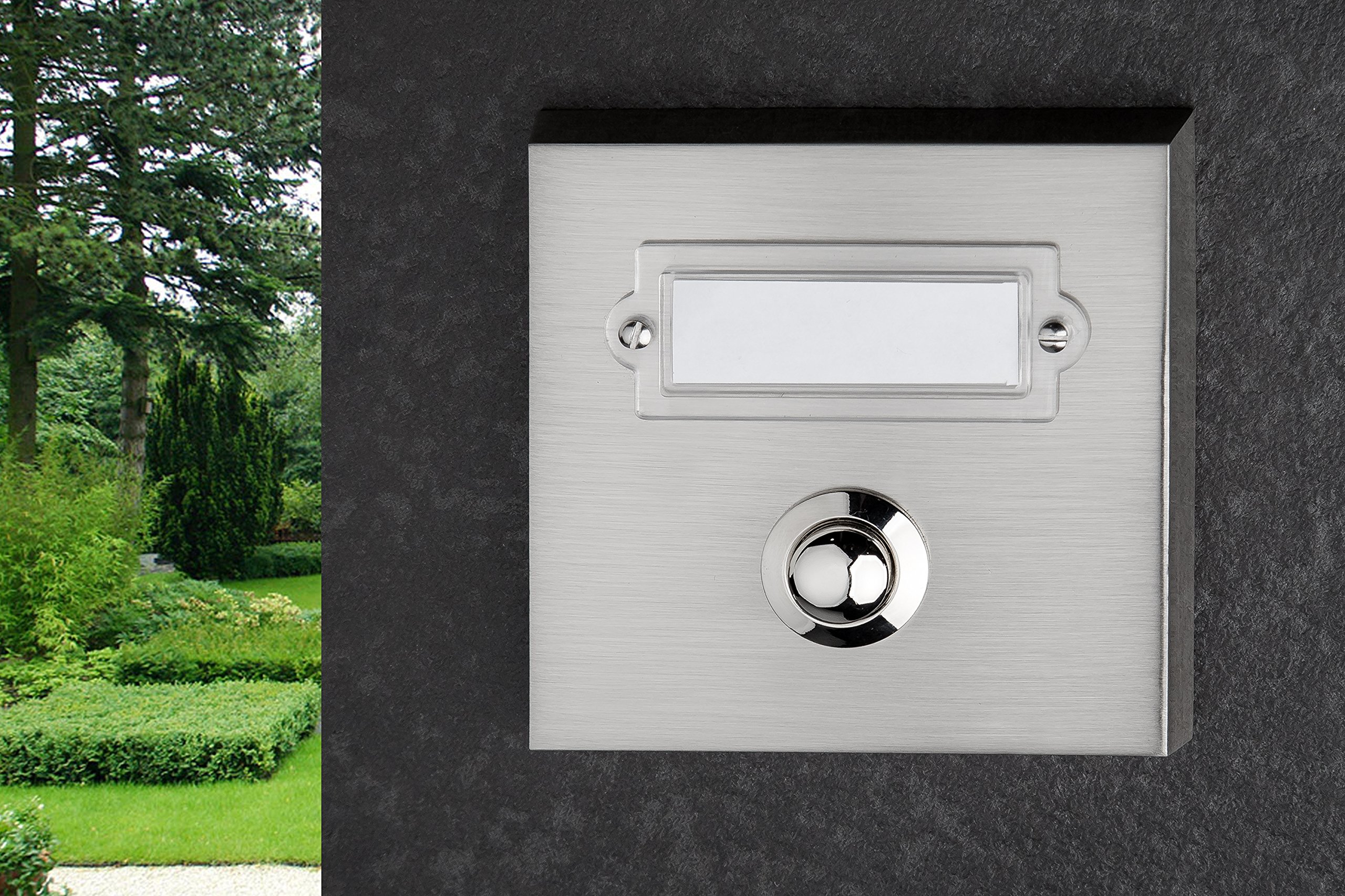HUBER bouton de sonnette en métal - bouton de sonnette avec plaque signalétique - bouton de sonnette I en laiton chromé - bouton-poussoir