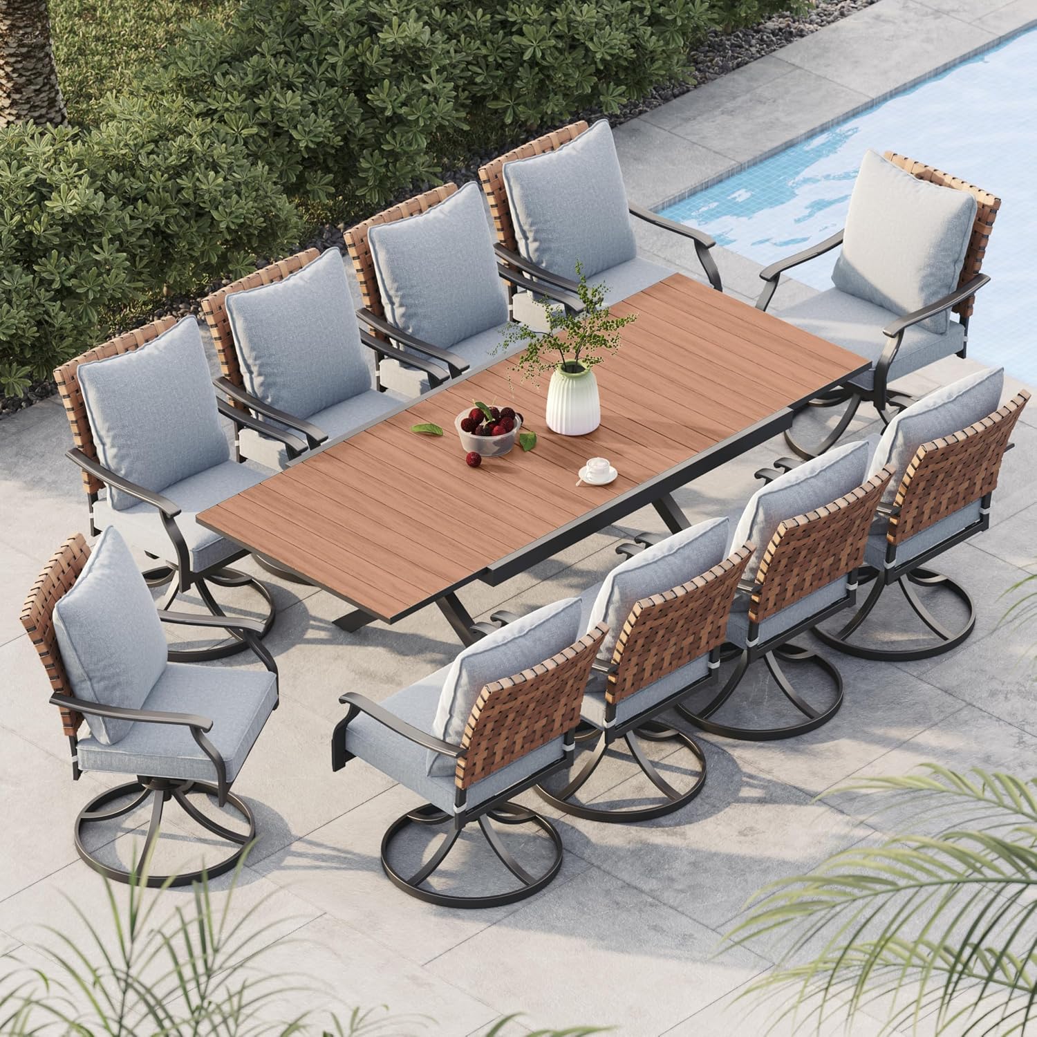 GrandPatio 11-Piece Outdoor Swivel Dining Set Review: Seating for 10 With Extendable Table