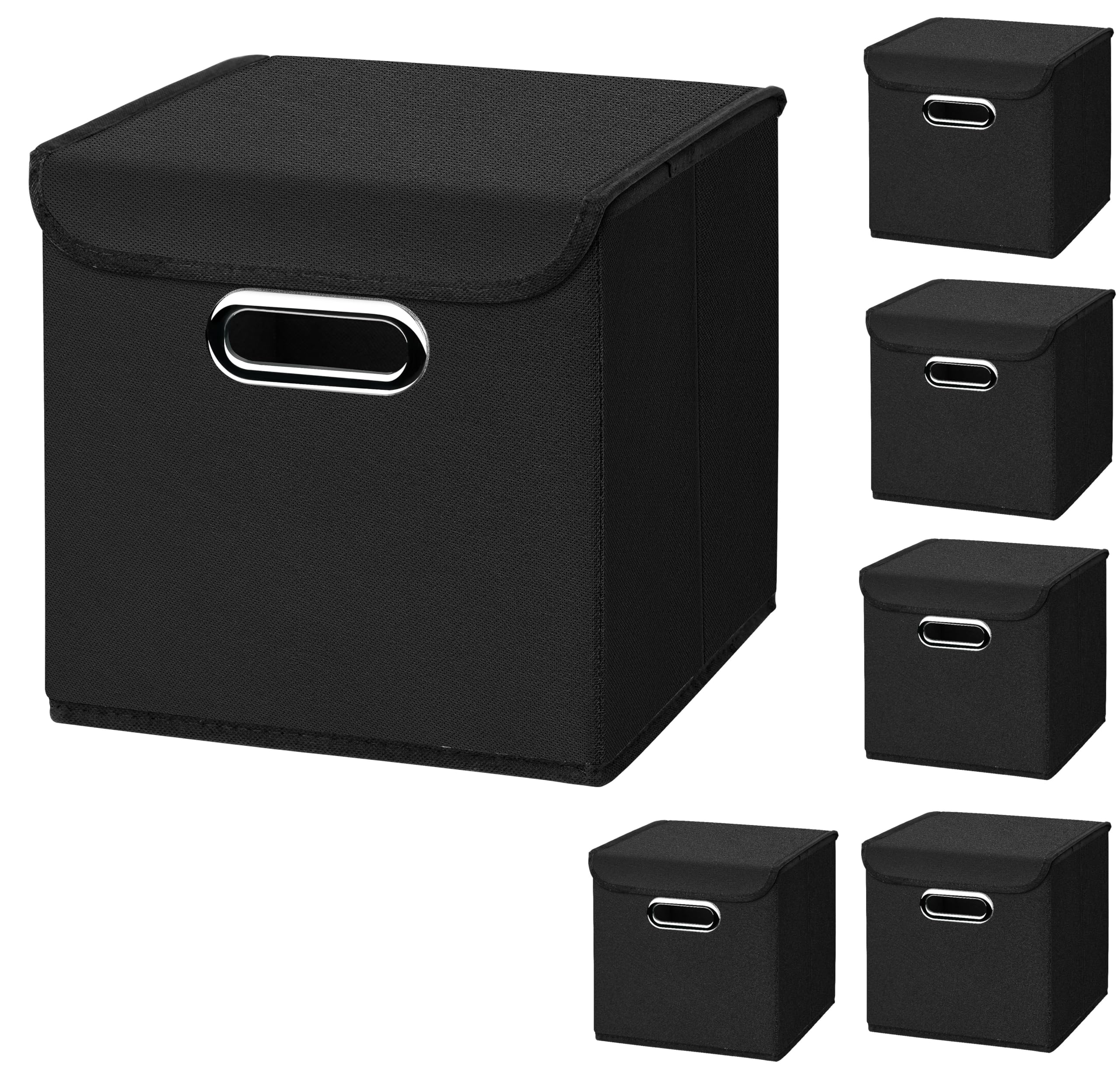 Stick&Shine 6er Set Schwarz Faltbox 25 x 25 x 25 cm Aufbewahrungsbox faltbar, mit Deckel