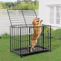 Vista 9 de Jaula para perros de acero inoxidable resistente para razas grandes, a prueba de escapes, resistente a las masticaciones, ruedas de bloqueo, bandeja