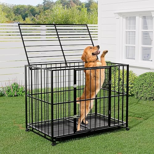 Jaula para perros de acero inoxidable indestructible de alta resistencia para razas grandes, a prueba de escape, resistente a las masticaciones,