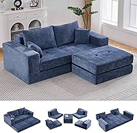HATPPTO 79" Boneless Cloud Loveseat Sofa, Modular Tufted Foldable Couch Bed with Ottoman, Chenille Convertible Lounge, No Assembly, Blue