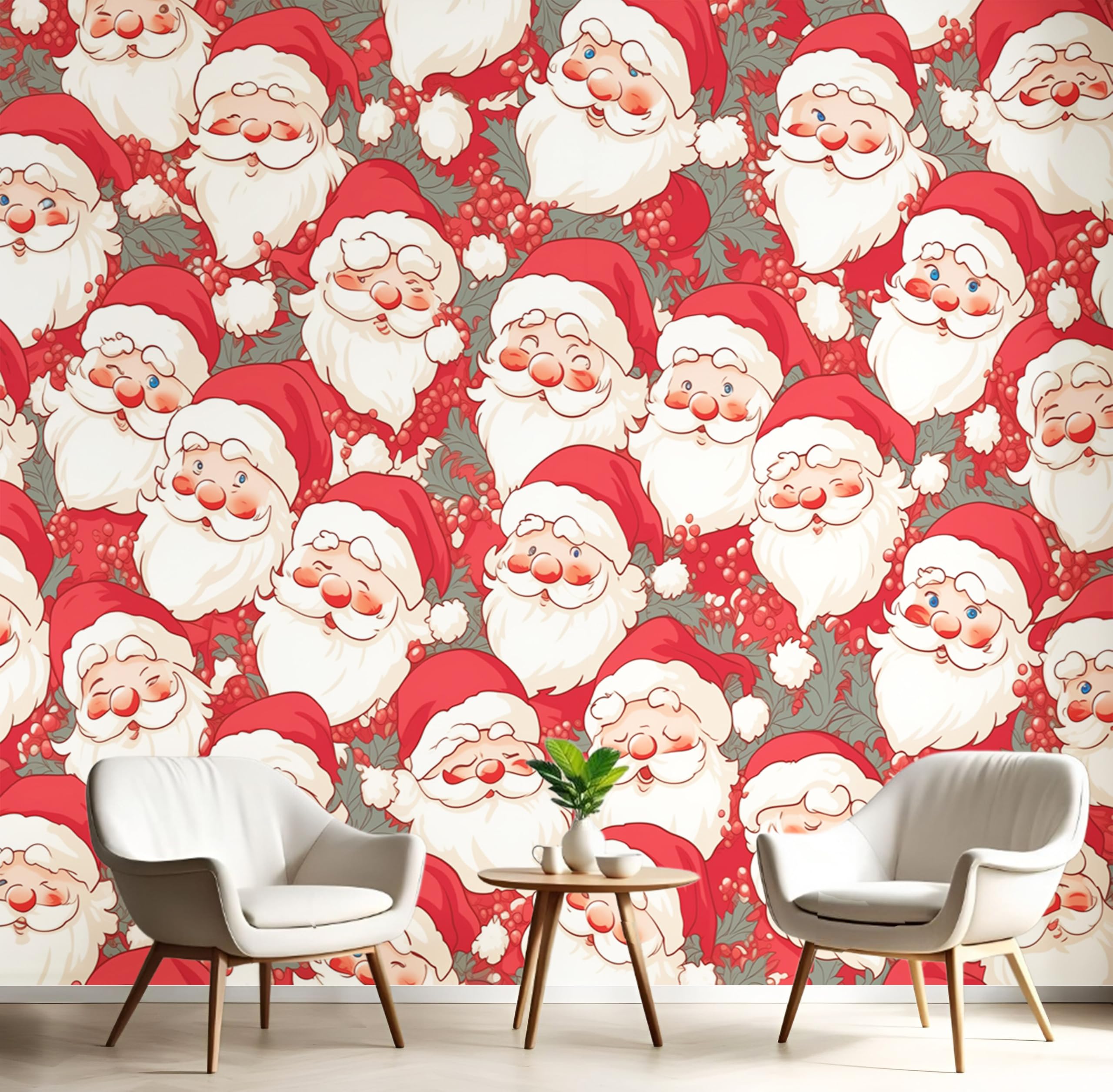 Papier Peint Panoramique Noël Rouge Blanc 3D Grand Format 450x300cm