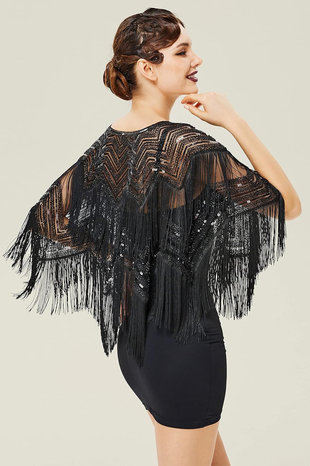 BABEYOND Gatsby Shawl Wrap for 1920s Evening Party Night Cape for Women Bridal Sequin Capelet - Image 3
