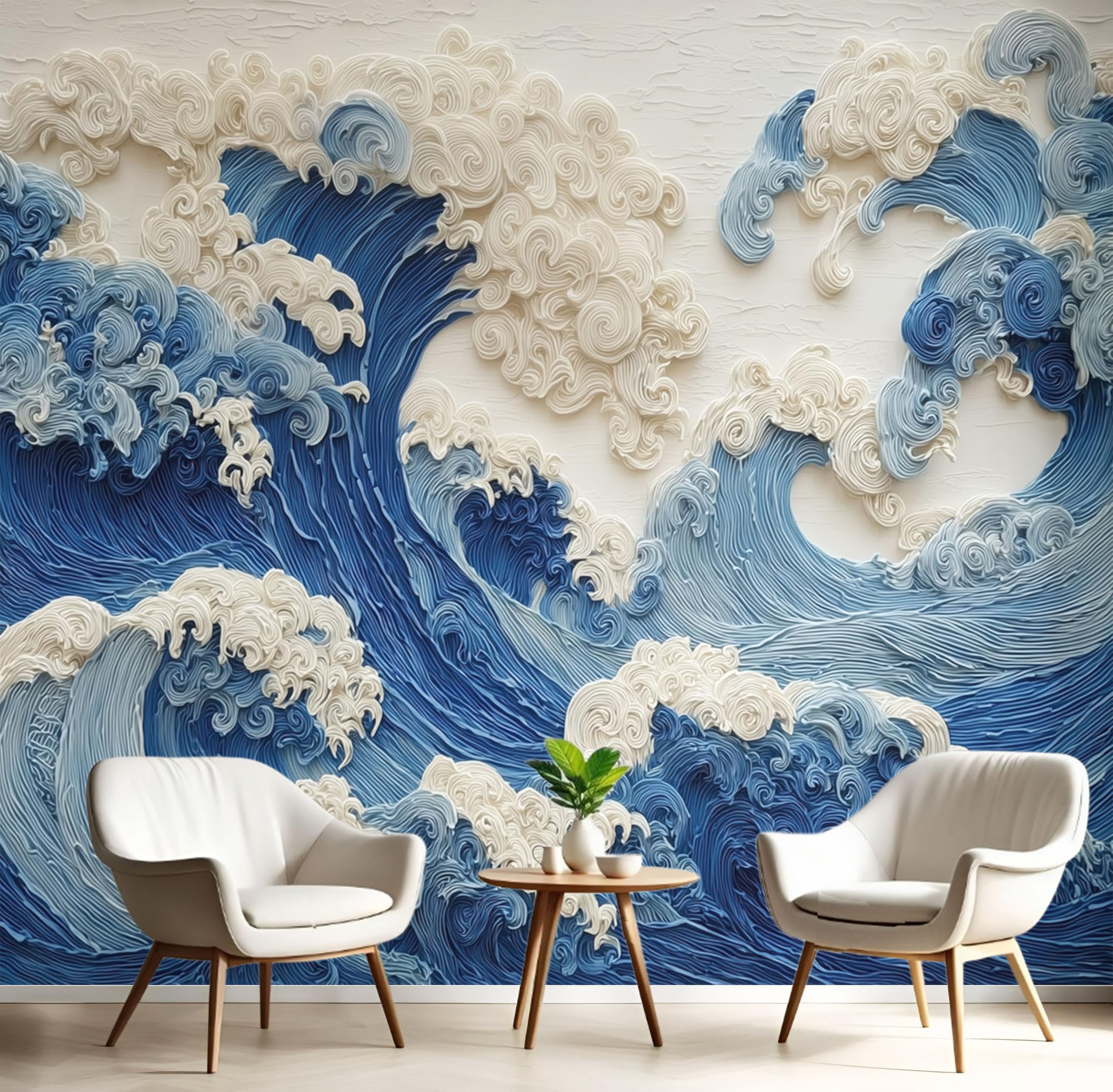 Papel pintado azul marino de ondas 3d 150x105cm y papel tapiz fotografico salon