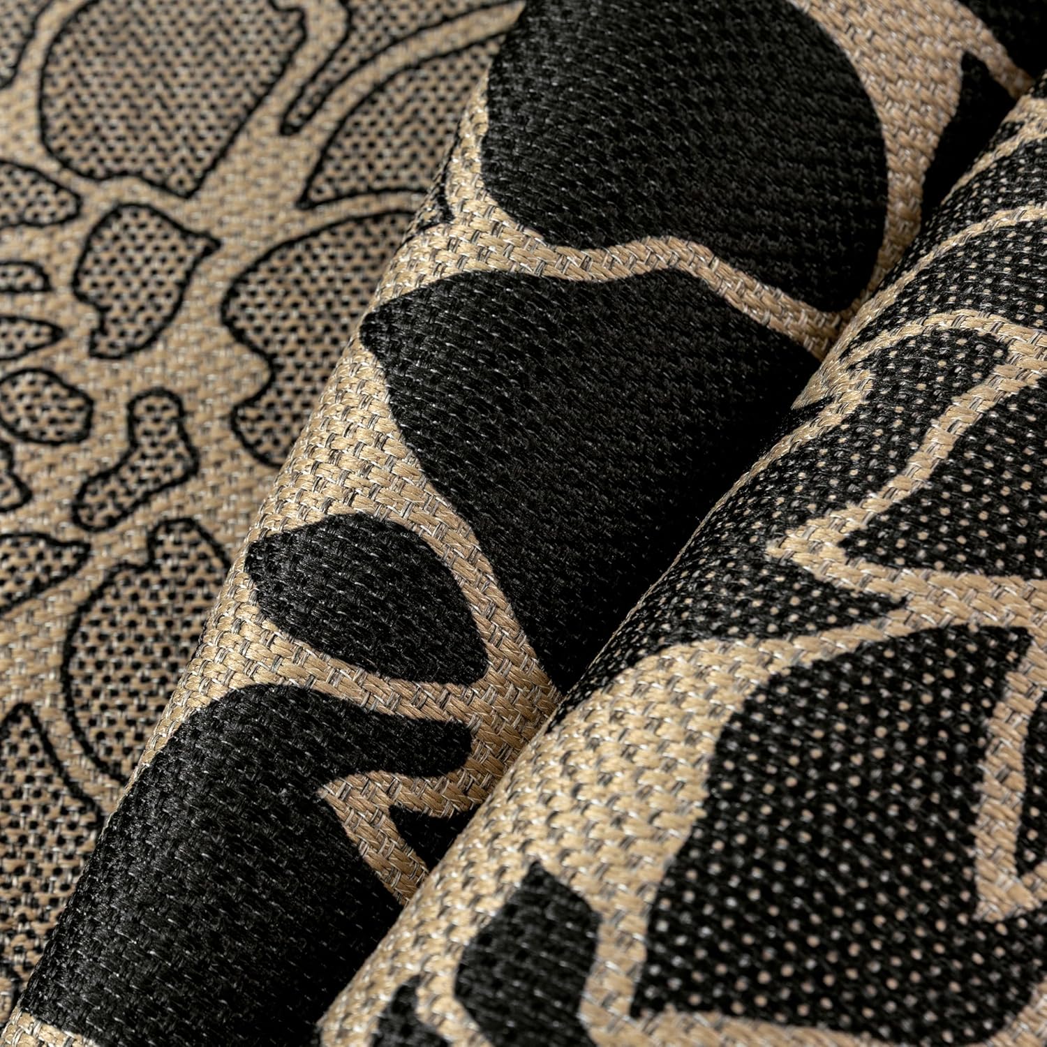 PureCozy 3x5 Easy Jute Outdoor Rug Black Floral Textured Indoor Outdoor Area Rug Farmhouse Patio Doormat for Backyard, Patio, Porch, Easy-Cleaning, High Traffic, Pet-Friendly, Non-Shedding