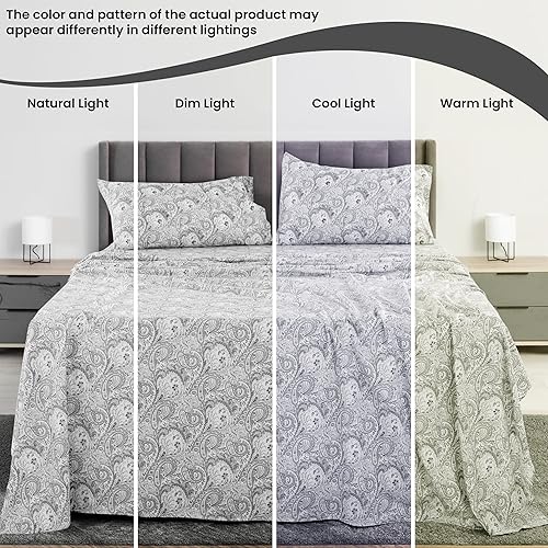 Miniatura 6 de LDC - Juego de sábanas de 4 piezas, de microfibra suave, estampado de cachemira, sábana encimera, sábana bajera con esquinas profundas y 2 fundas de