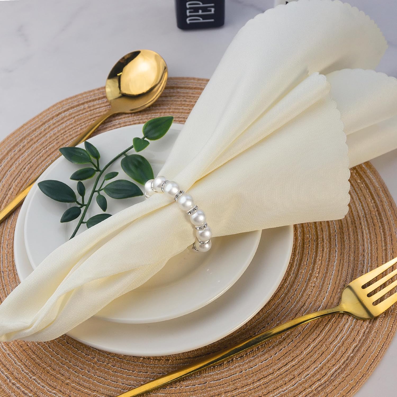 50 Set Pearl Napkin Ring, Silver Napkin Rings for Elegant Wedding Bridal Shower Anniversary Holiday Formal Casual Dinner Party Table Decoration