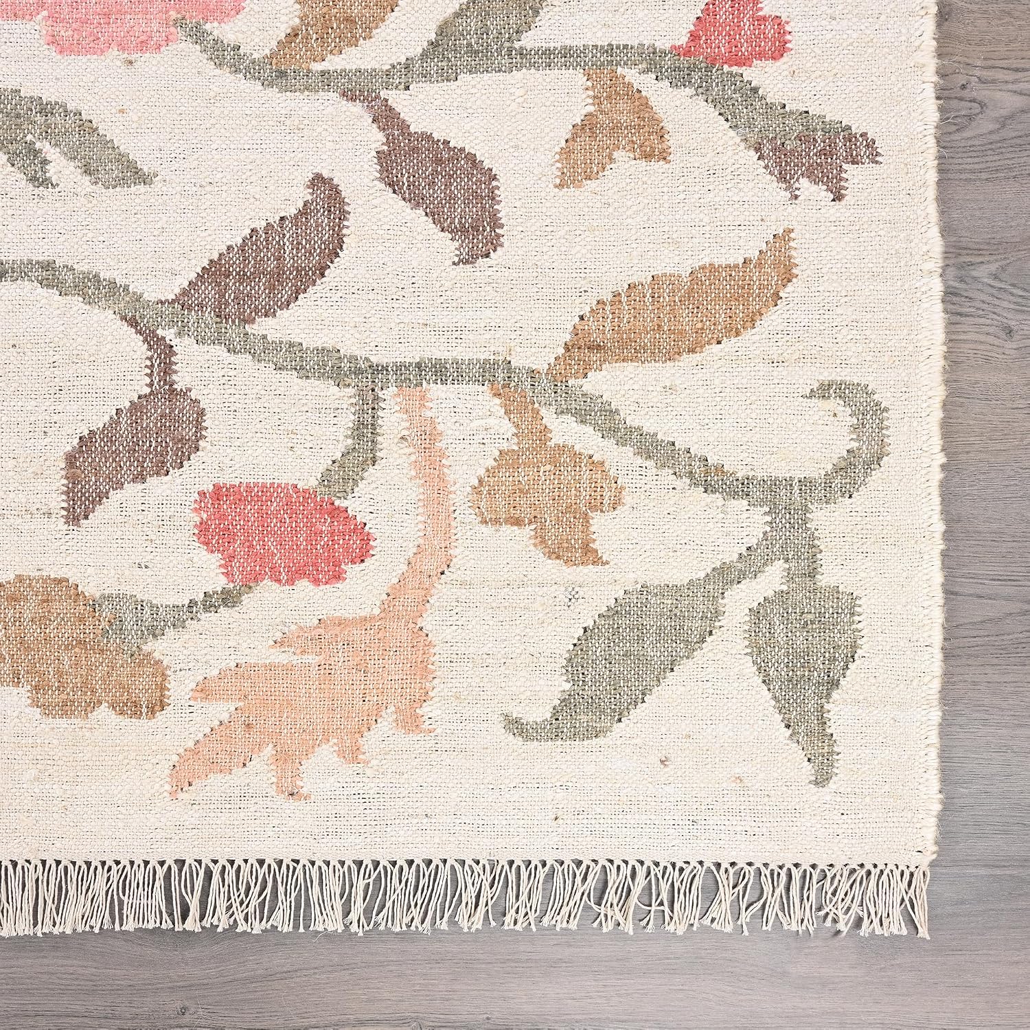 Restoration and Renovation Handwoven Jute Rug with Cotton Thread Base – Lightweight, Reversible, Durable Area Carpet with Floral Design for Bedroom, Living Room & Decor (Natural Beige, 5' x 8')