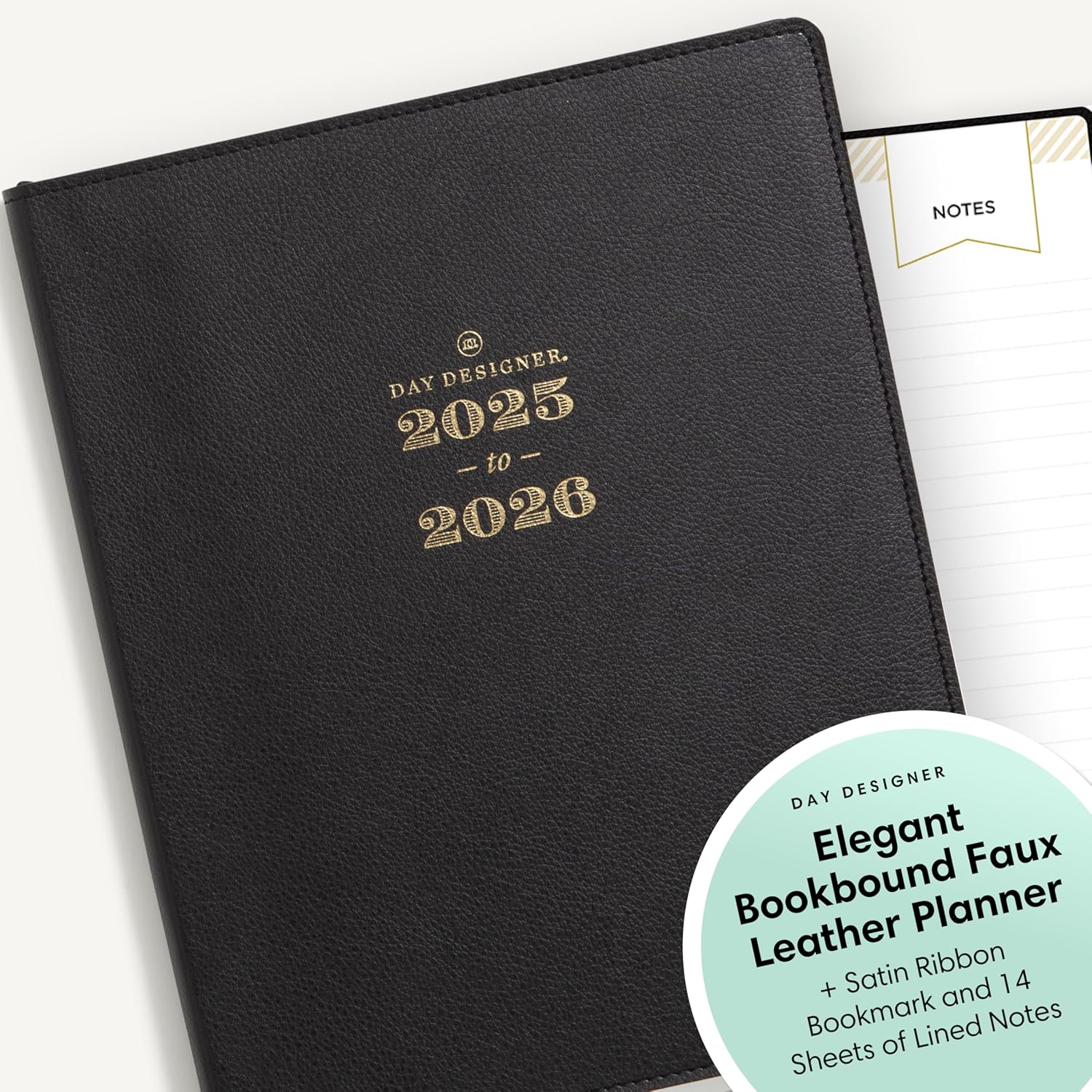 Blue Sky Day Designer 2025-2026 Weekly and Monthly Academic Year Planner Calendar, July 2025 - June 2026, 8" x 10", Faux Leather Cover, Bookbound, Black