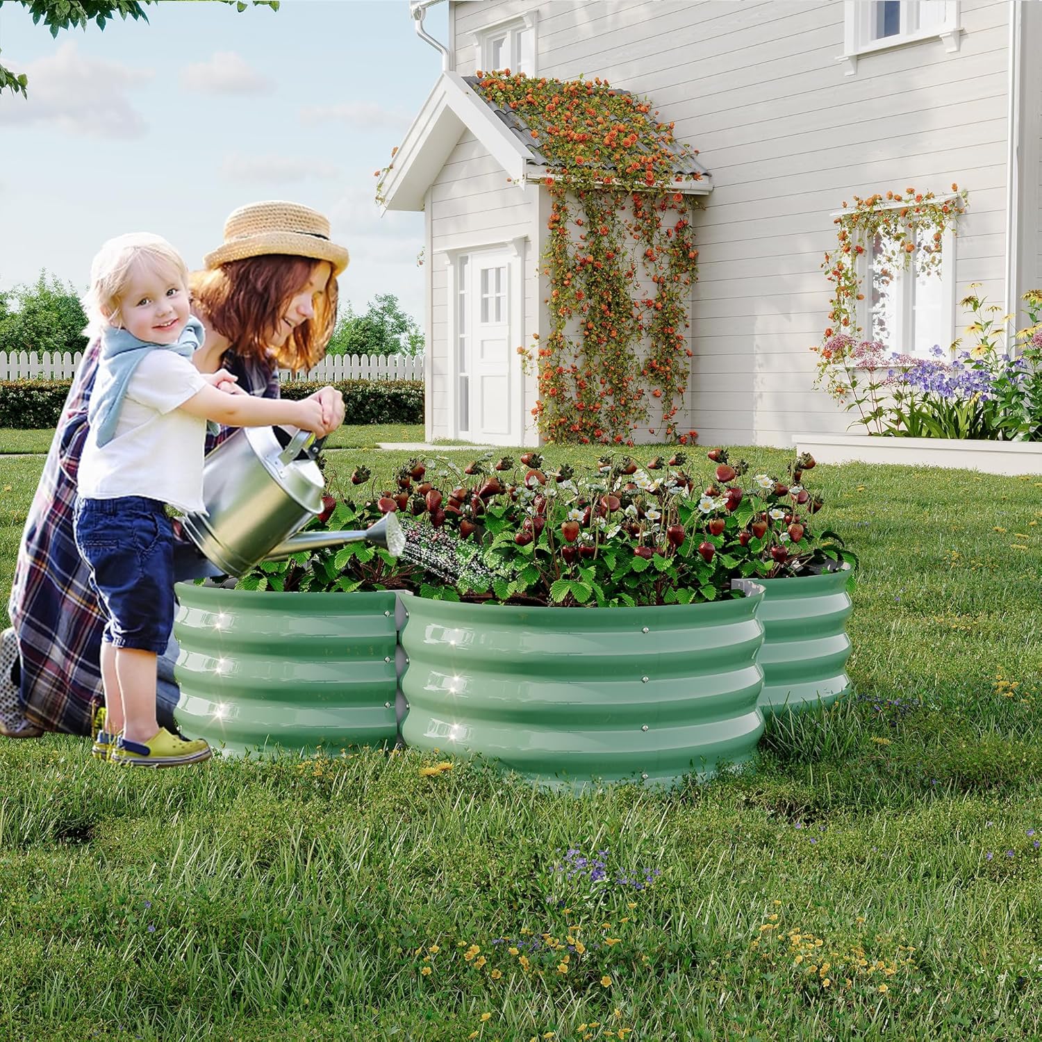 2-Pack Galvanized Raised Garden Bed, 4x4x1ft Outdoor Planter Box with Open Base for Herbs, Veggies & Flowers. Rust-Resistant Raised Garden Beds , Ground-Connected Design for Deep Root Growth, Green