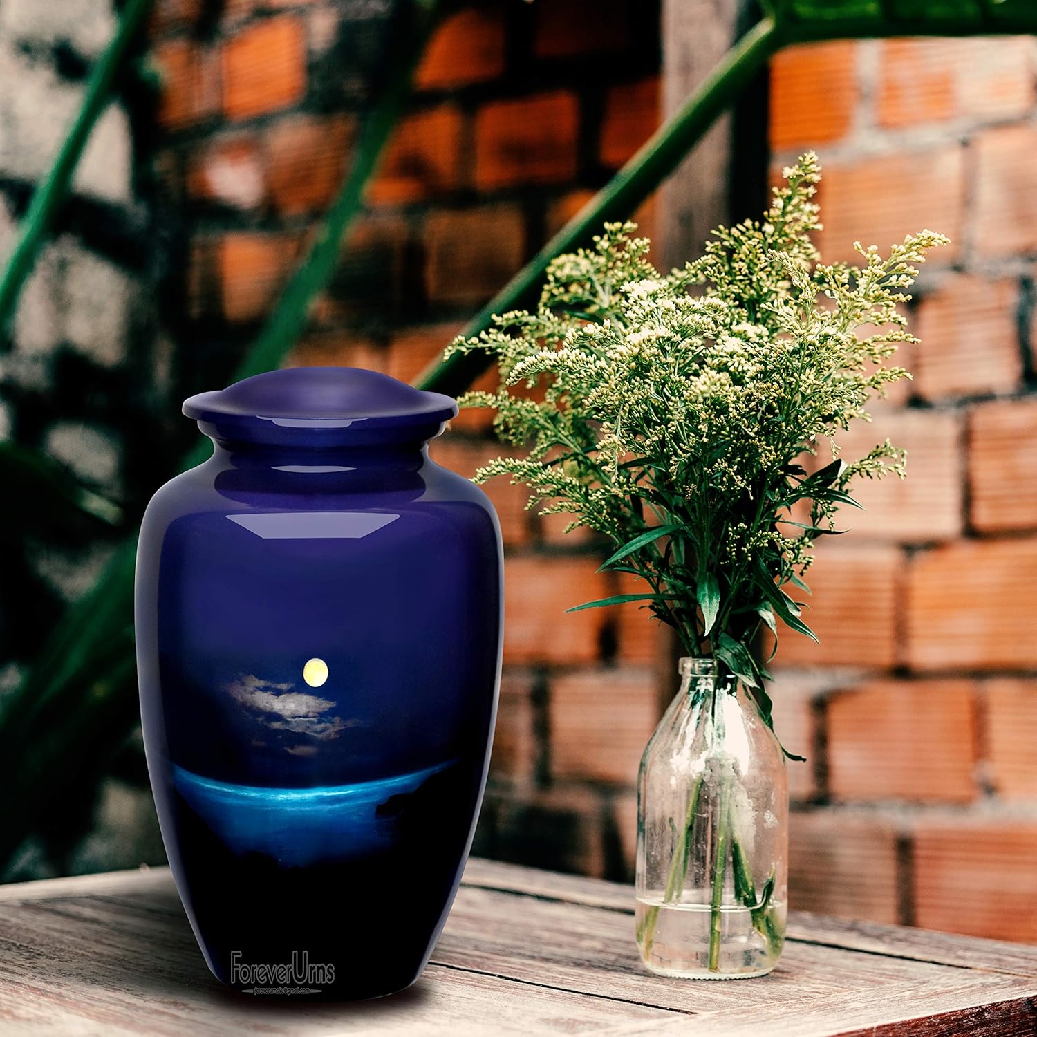 Exclusive Discount 70% Price Adult Cremation Urns for Ashes- Moon Light Night from River Cremation Urns for Human Ashes - Completely Handcrafted with Volume 200 Cu. in. with Velvet Protection Bag.