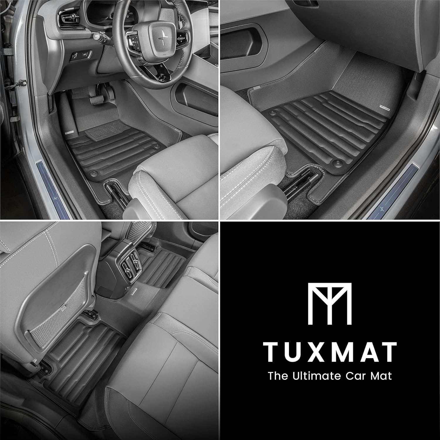 TuxMat - for Polestar 2 2020-2026 Models - Custom Car Mats - Maximum Coverage, All Weather, Laser Measured - This Full Set Includes 1st and 2nd Rows