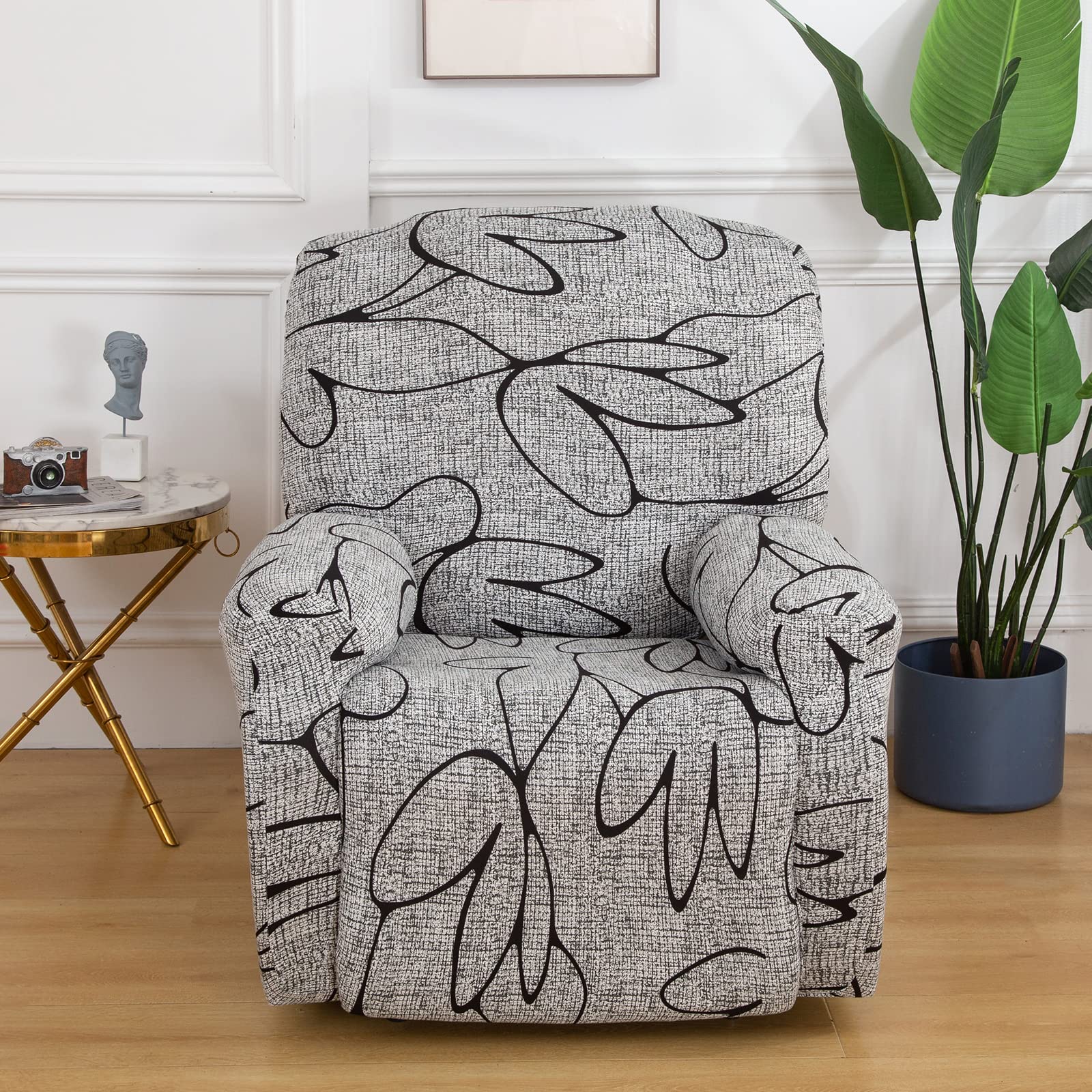 Jaotto Funda de Sillón Relax Elásticas, Fundas de Butacas Relax Reclinable Universal Ajustables, Cubiertas Protector para Sillón Relax con Bolsillos (Estilo Gris,1 Plaza)