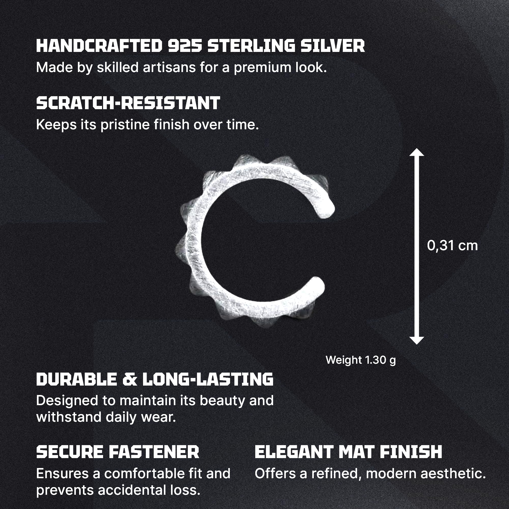 Ear Cuff Silber 925 PETRAM Ohrklemme für Herren Damen Fake Helix Piercings Ohrring – Hypoallergener Schmuck Geschenk für Männer & Frauen