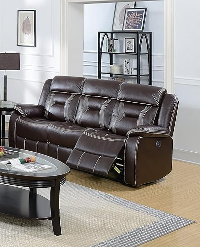 Poundex Sofá eléctrico de cuero sintético marrón oscuro