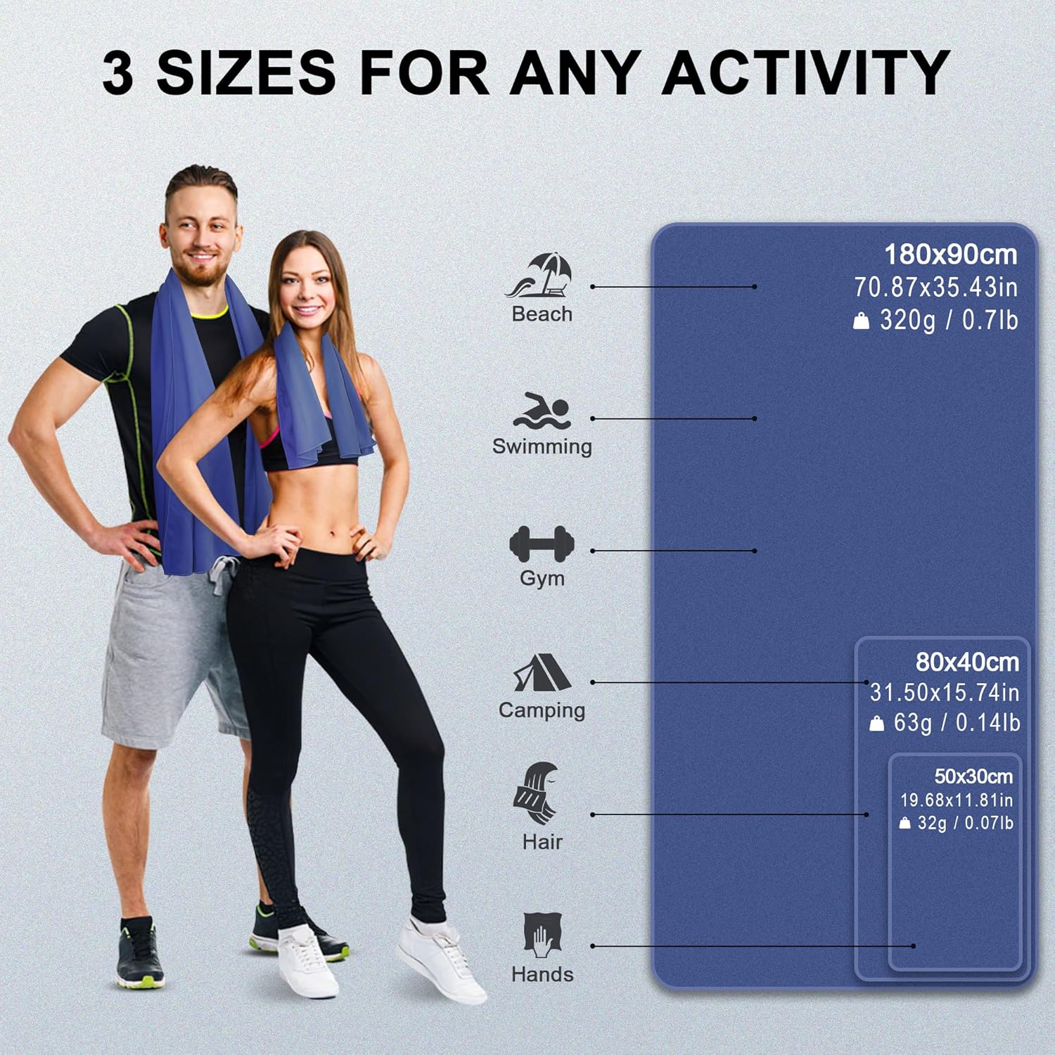 Microfibre Towel, Set of 3 Gym Towels (180 x 90 cm, 80 x 40 2 91IFkjlUARL. AC SL1500 -