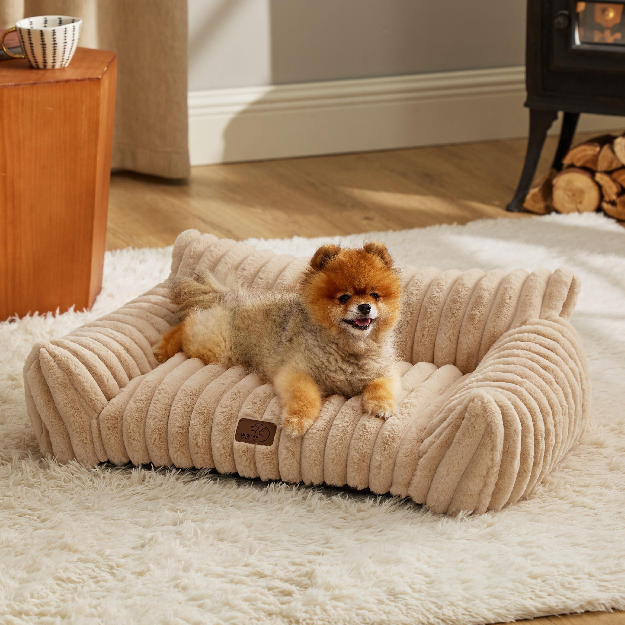 Photo 1 of Bedsure ComfyFleece™ Cute Cat Couch for Pets - As Seen on TV on Good Day New York, Small Medium Dog Bed, Supportive Couch Bed for Small Dogs, 30 Inch, Sandy Beige