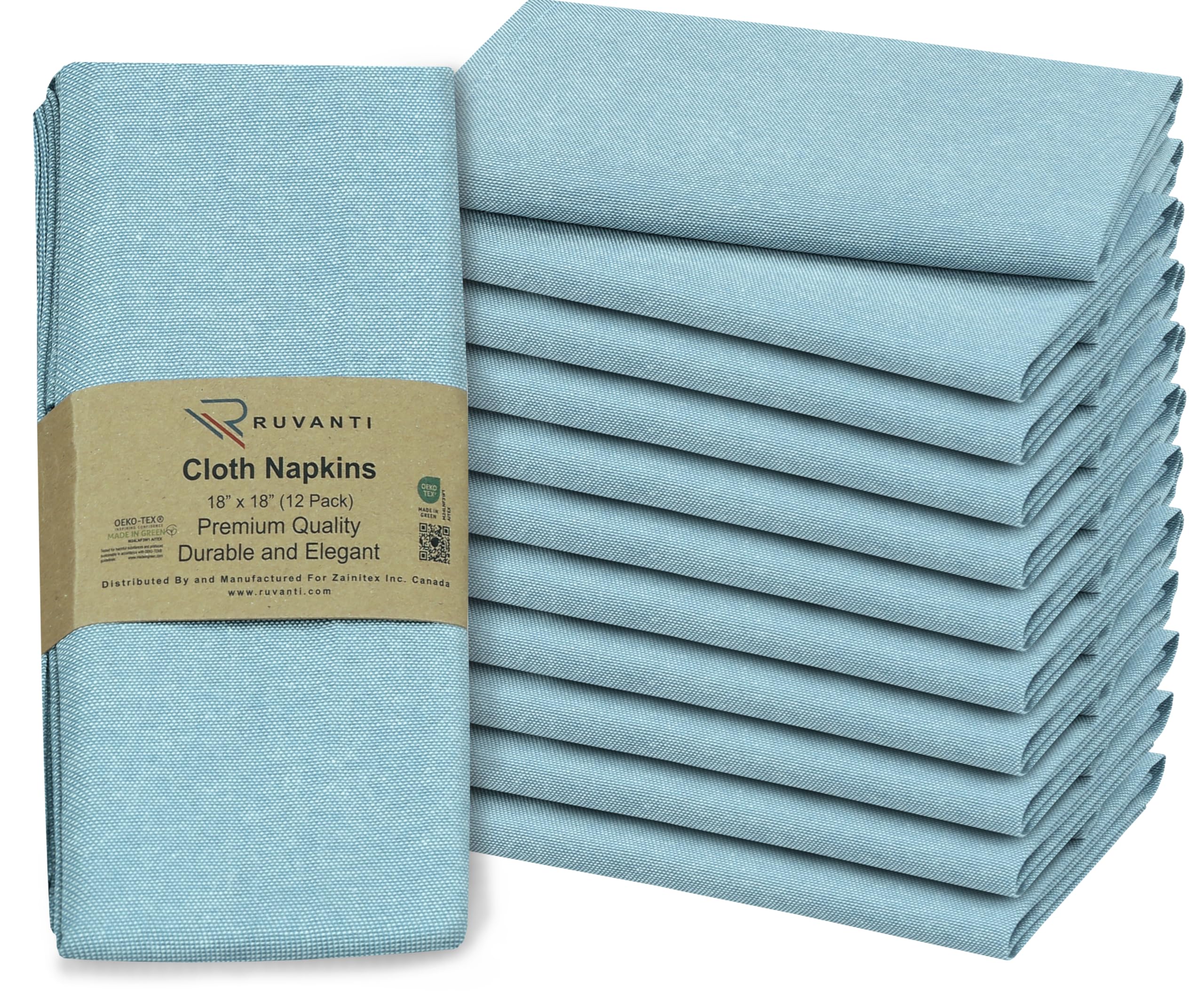 Ruvanti Set di Tovaglioli di Stoffa da 12 Pezzi, 45,7 x 45,7 cm, Tovaglioli di Stoffa Lavabili, Morbidi e Durevoli, Tovaglioli di Policotone per Cene, Feste, Ringraziamento e Matrimoni - Blu Bimbo
