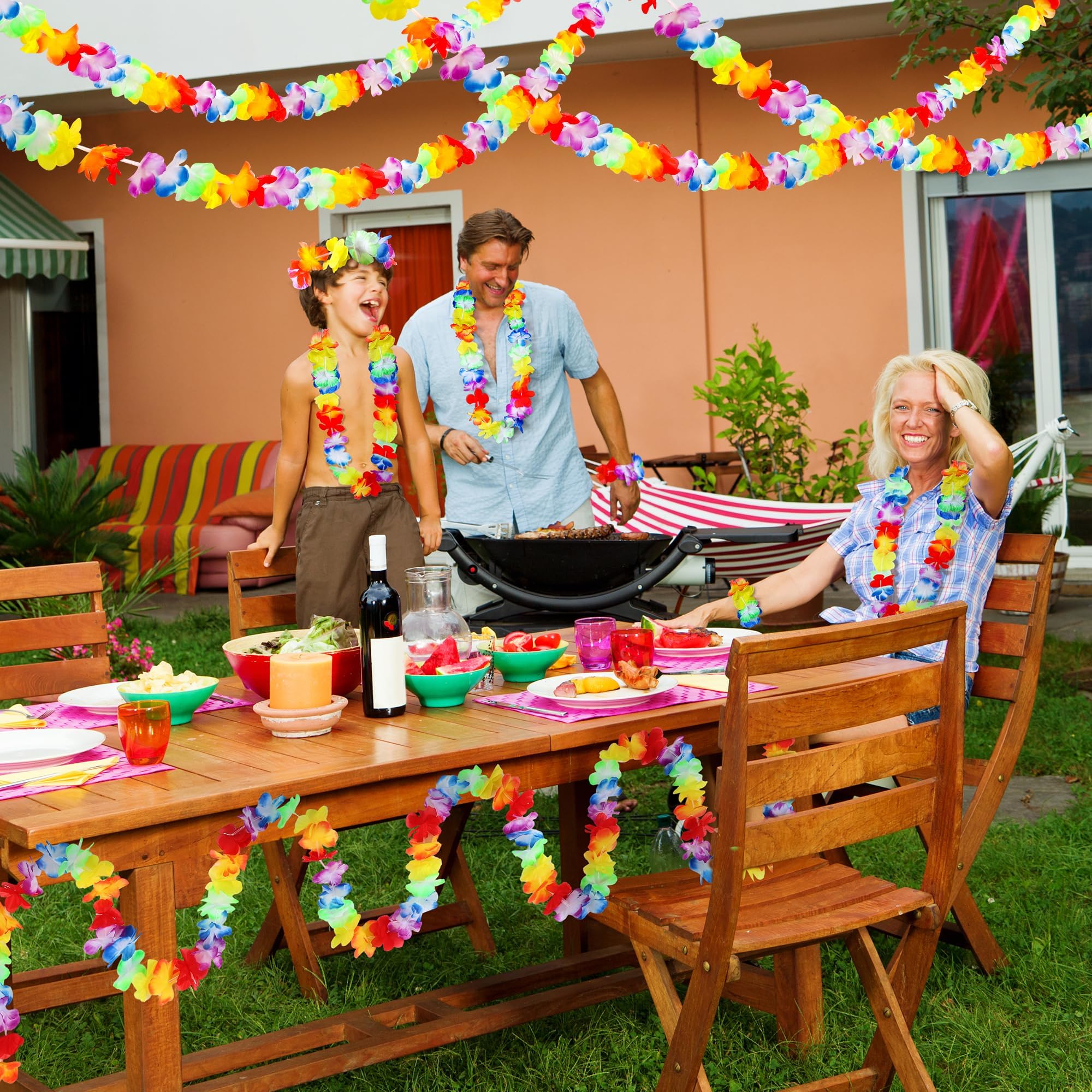 Fovths 8 Stück je 3 m lange hawaiianische tropische Blumen-Girlande, Jumbo, mehrfarbig, Hibiskusblume, Banner, Sommer, Strand, Tiki, Party, Hawaii, Luau-Dekorationen